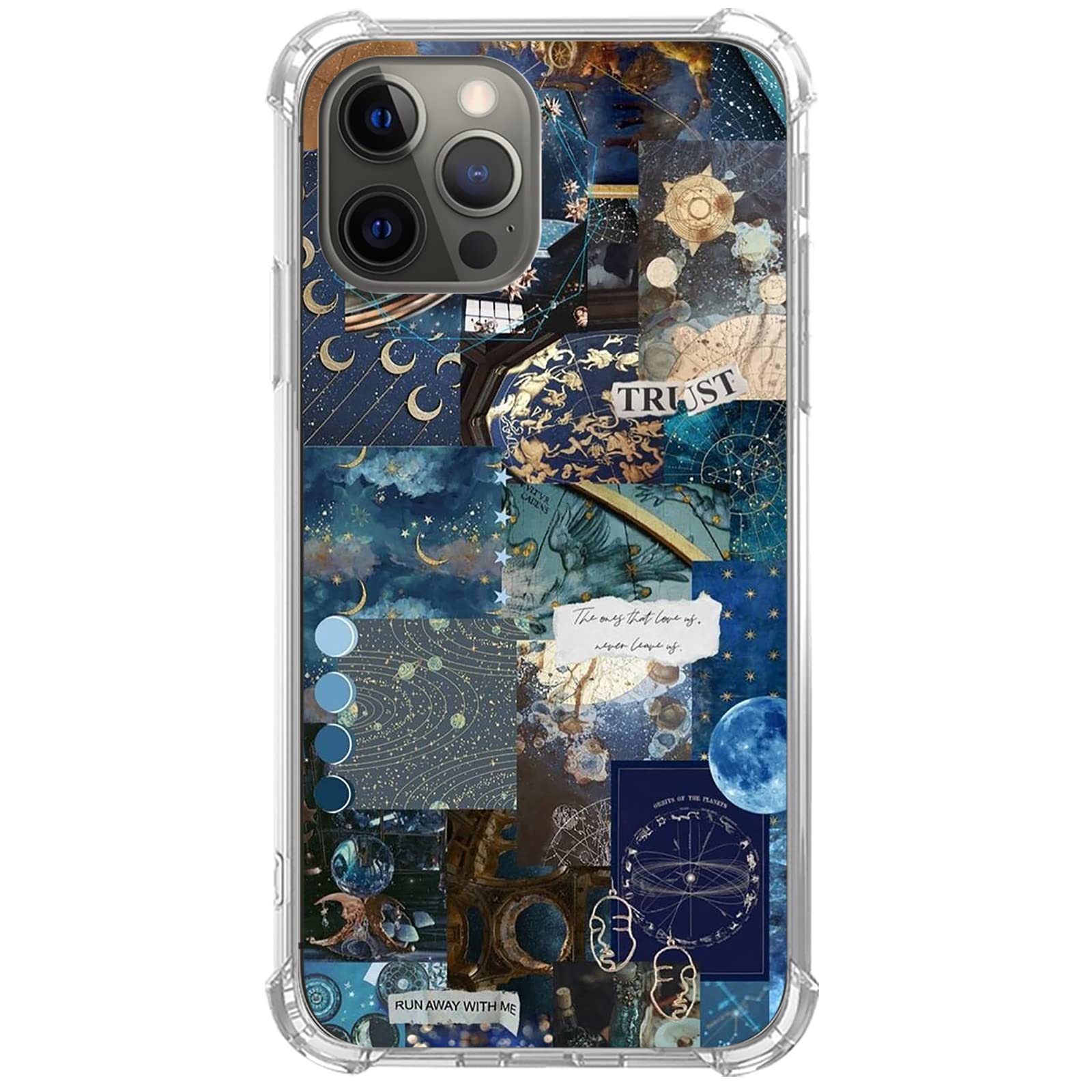 Celestial Sun & Moon iPhone 14 Pro Max Case - Trendy Dark Blue Aesthetic TPU Bumper Cover for Women, Men, Girls & Boys | Perfect for Daily Use, Travel & Gift Giving