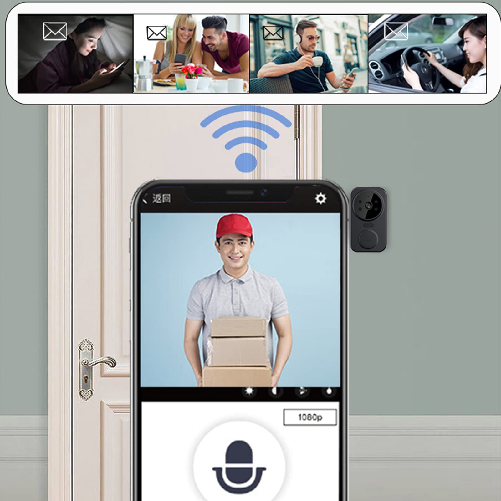 Smart WiFi Video Doorbell Camera with Chime - Wireless HD Security Camera with PIR Motion Detection & Night Vision - 2-Way Audio Intercom for Home, Apartment, Office (Indoor/Outdoor Use)