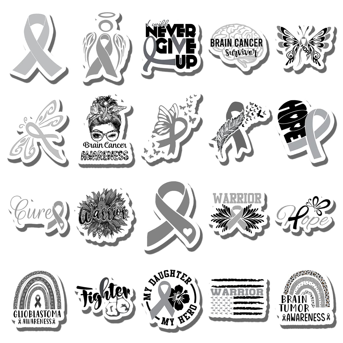 UNILYLY 20PCS Brain Tumor Awareness Car Stickers - Waterproof Vinyl Decals for Vehicles & Bikes - Support Cancer Survivors