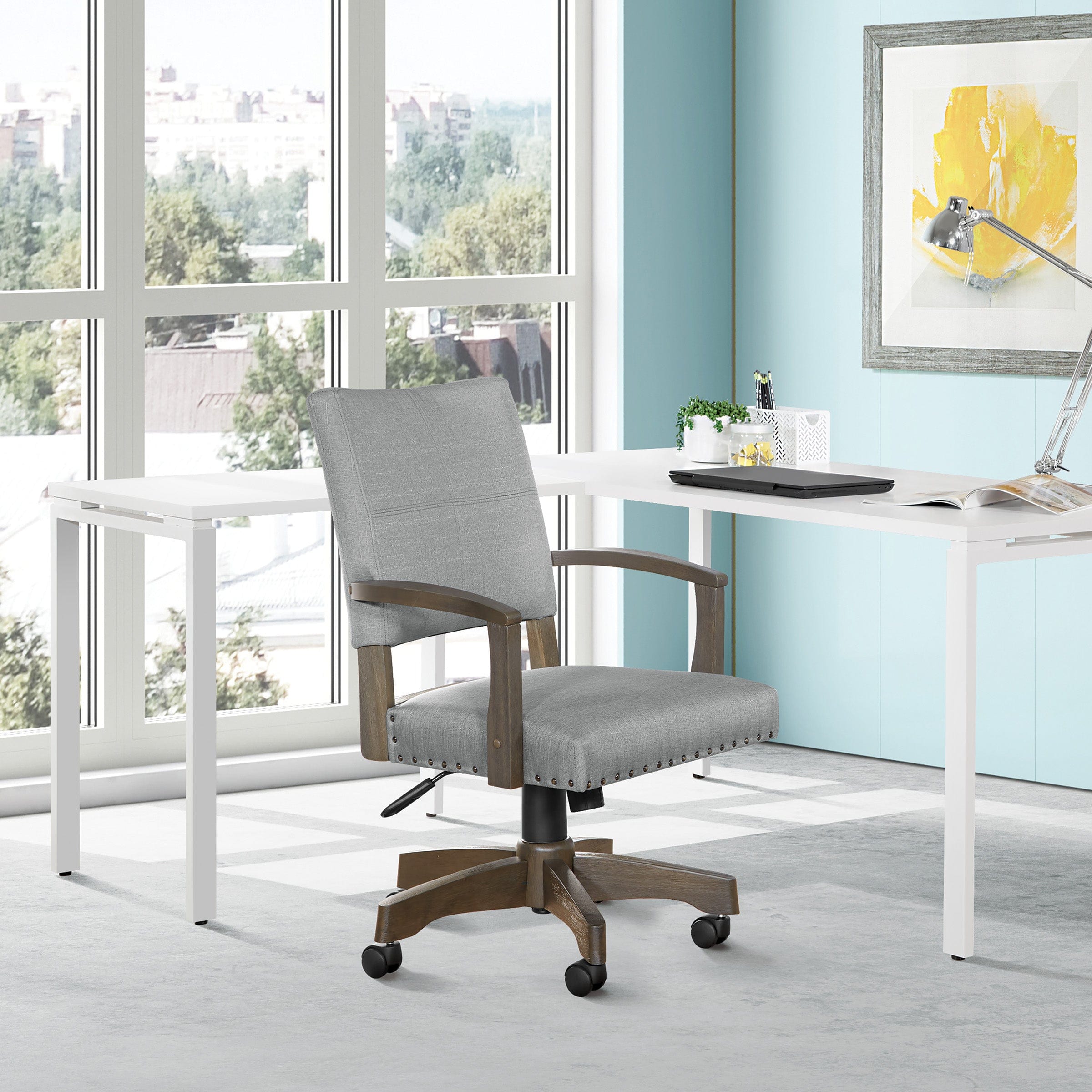 Office Star Santina Bankers Chair [111AG] - Ergonomic Swivel Office Chair with Adjustable Height for Home & Business Workspaces