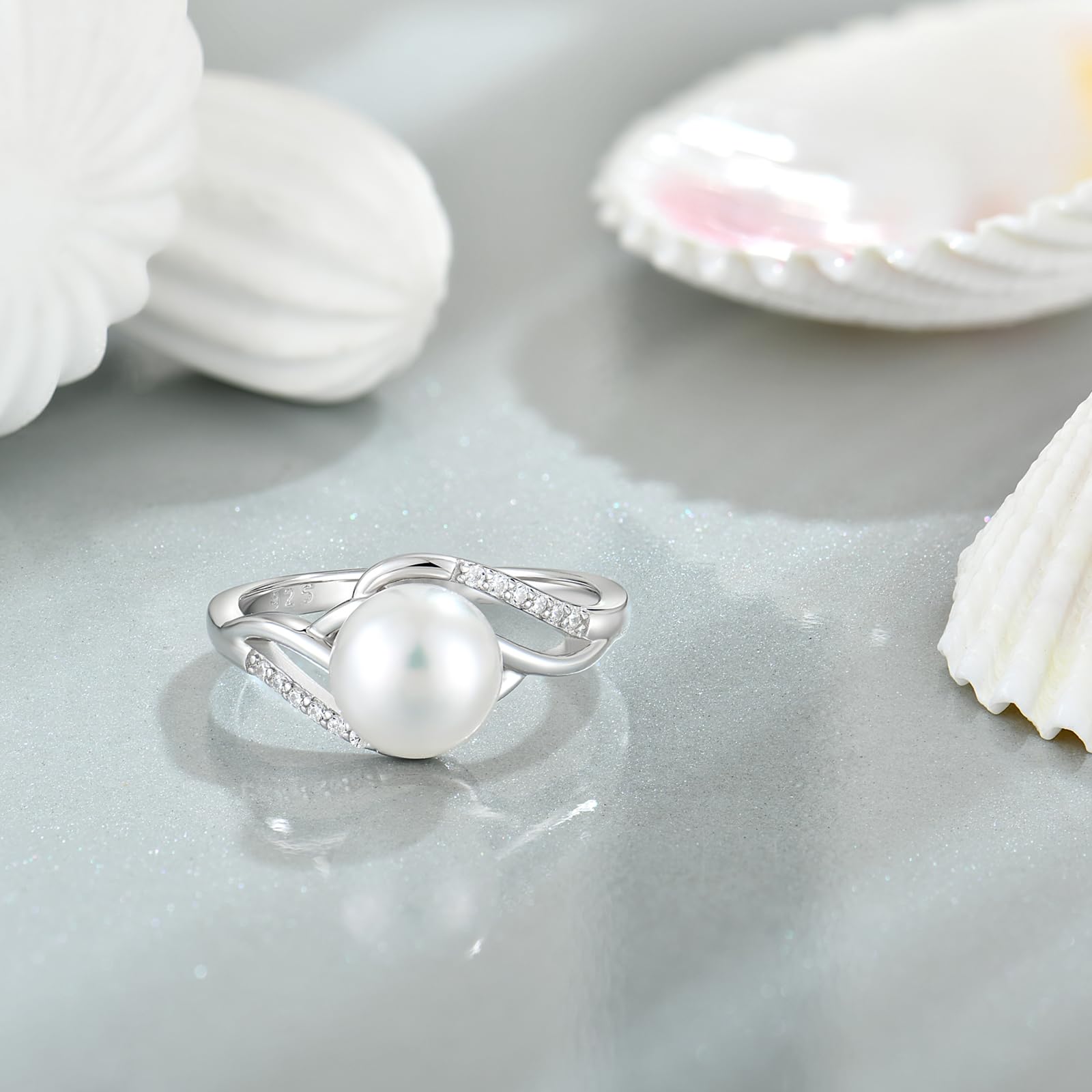 925 Sterling Silver Freshwater Pearl & CZ Rings for Women - Elegant Wedding, Engagement & Anniversary Jewelry Gift (Perfect for Bridal, Party & Special Occasions)
