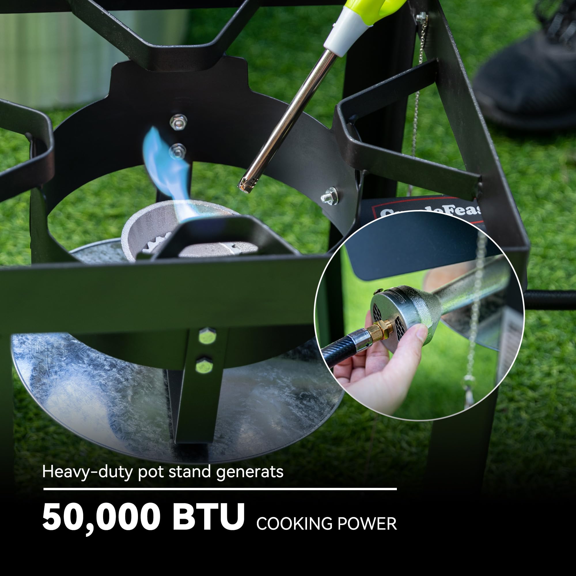 Creole Feast TFP1030 30 Quart Turkey Fryer & 10 Quart Fish Fryer Kit with 50,000 BTU Propane Burner – Outdoor Deep Fryer & Seafood Boiler Steamer for Backyard Cooking, Camping, Tailgating – Silver & Black