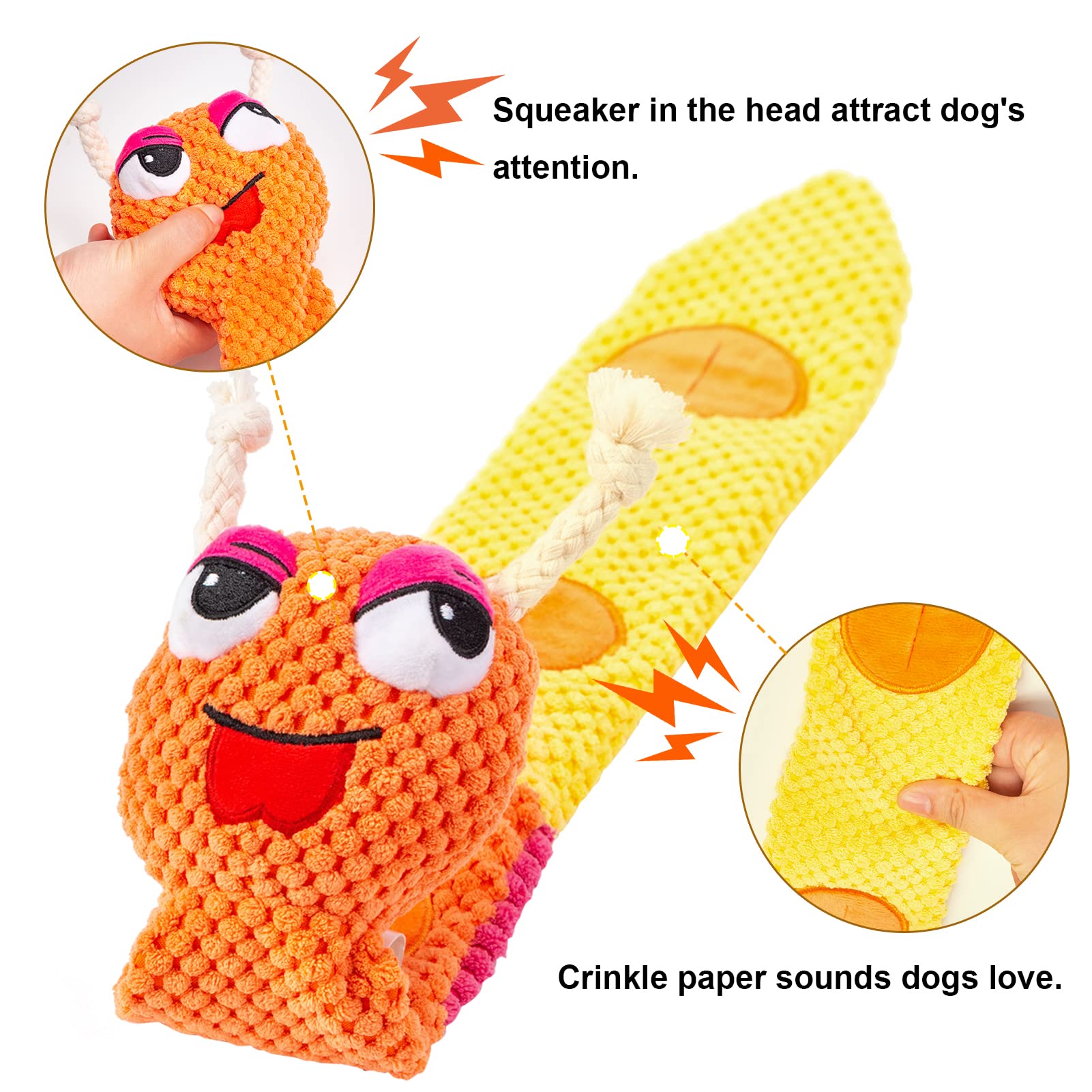 JOYELF Plush Snuffle Dog Toys with Squeaker & Treat Dispenser - Interactive Puzzle Toys for Small, Medium & Large Dogs - Crinkle Rope & Stuffed Snail Design for Mental Stimulation & Slow Feeding - Perfect for Indoor Play, Training Rewards & Anxiety Relief