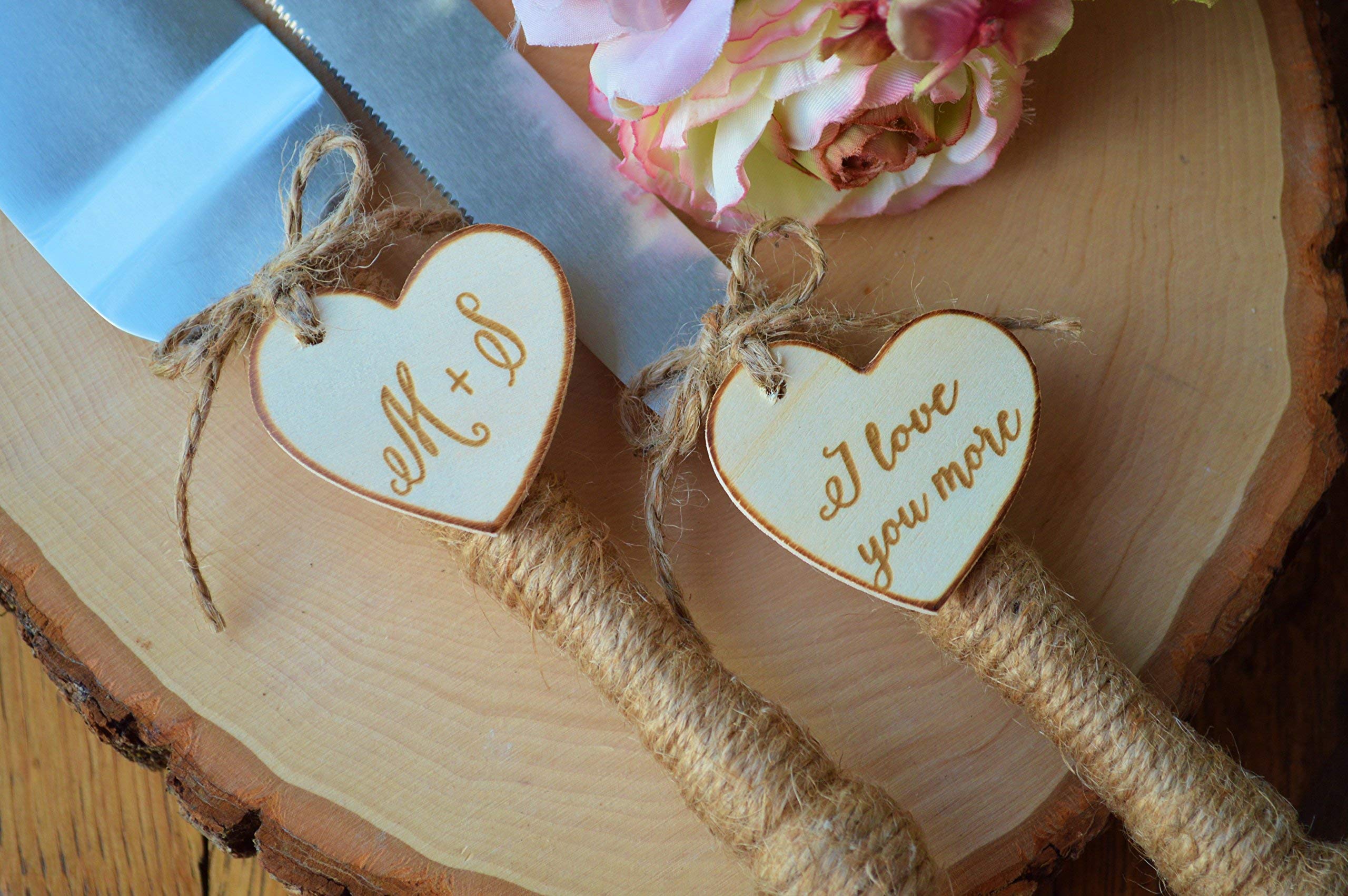 Personalized Cake Knife Set - Custom Engraved Wedding Cake Knife with Rustic Burlap Handle - Perfect for Wedding, Anniversary & Special Occasion Cake Cutting Ceremonies