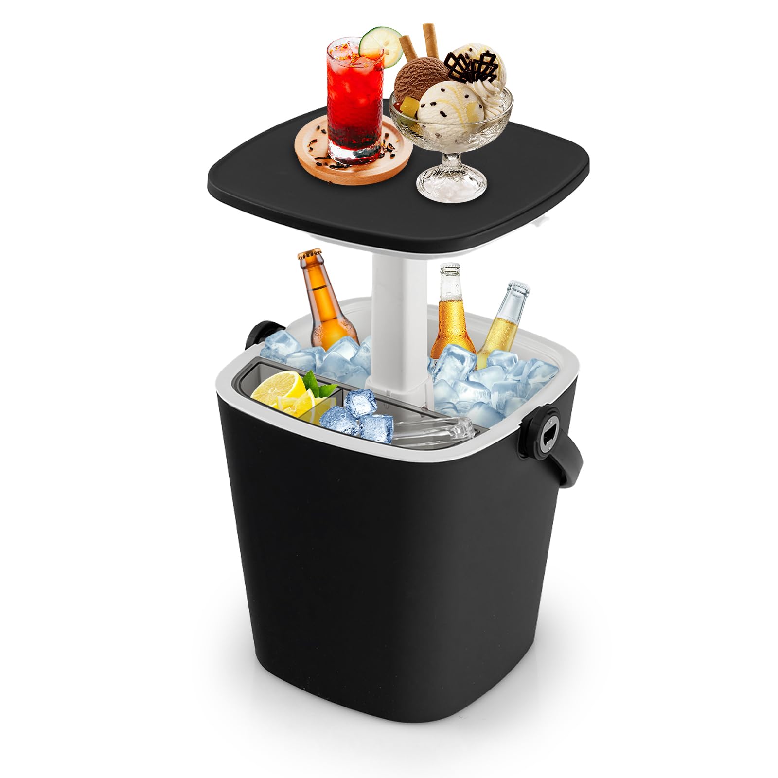 Goplus 4 Gallon All-Weather Cooler Table with Handle - Portable 3-in-1 Outdoor Beer & Wine Cooler with Bottle Opener & Lift Top Lid - Perfect for Patio, Poolside, Camping, Picnic and Backyard Parties