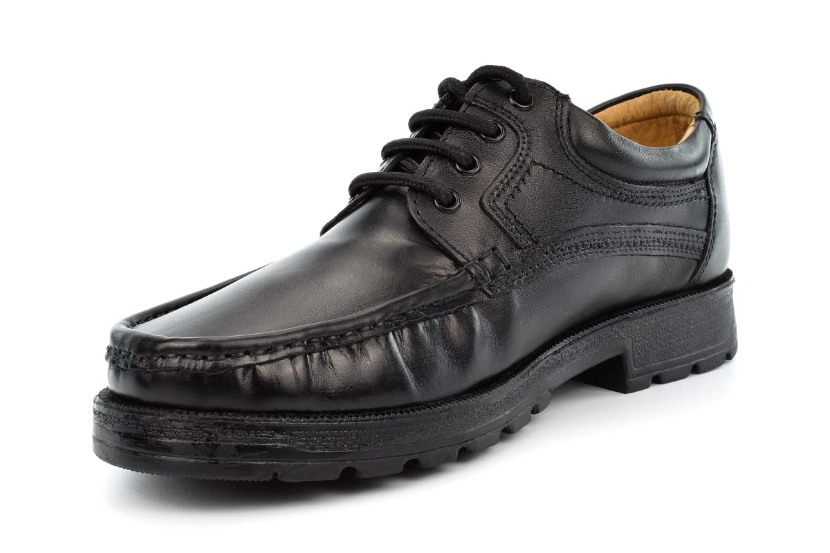 Men's Genuine Leather Boat Shoes & School Shoes for Boys - Comfortable Work & Casual Shoes in Black - Perfect for School, Office, and Outdoor Activities