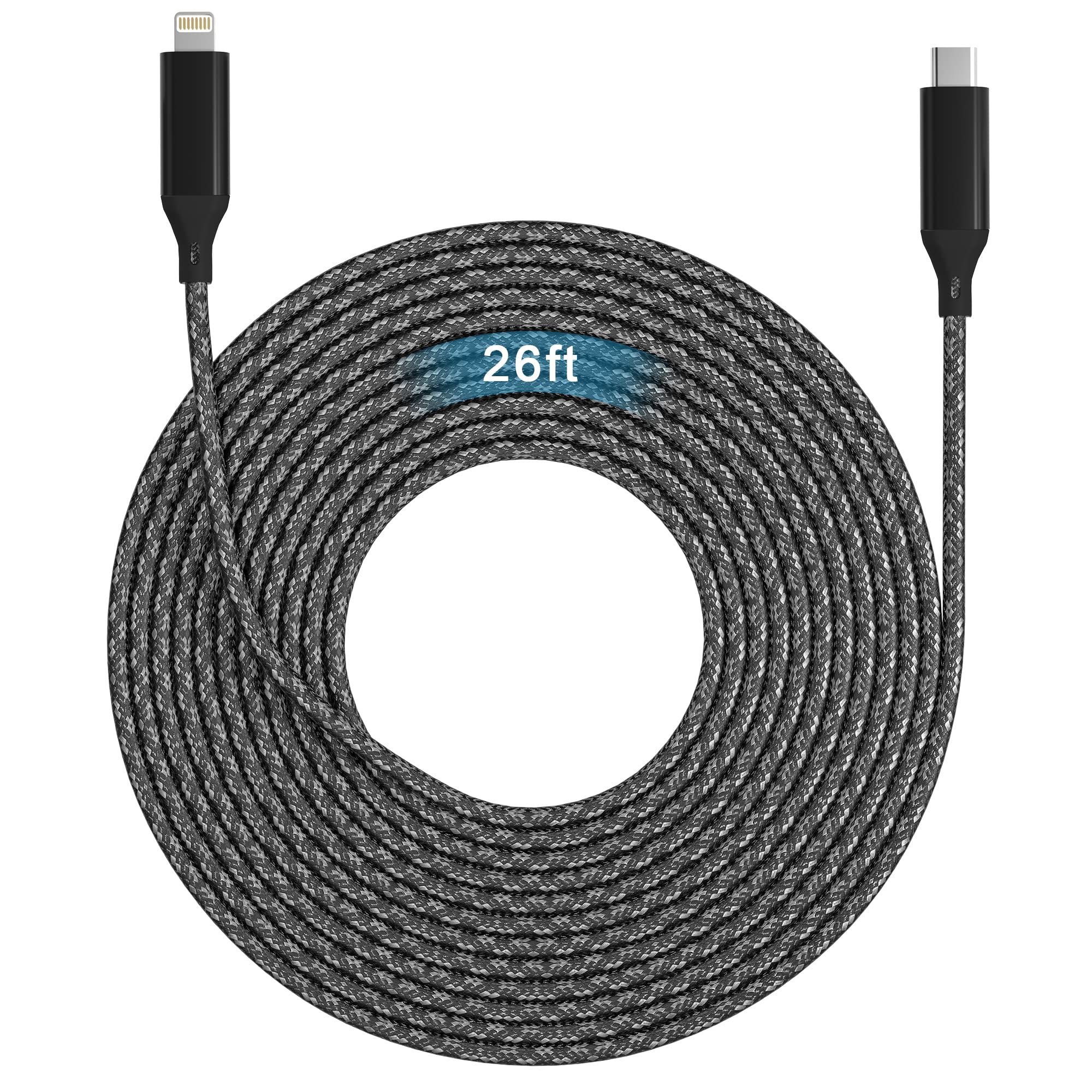 Extra Long 26FT/8M USB C to Lightning Cable - Apple MFi Certified Fast Charging Cord for iPhone 13 Pro/12 Pro Max/11/X/XS/XR/8 Plus - Perfect for Home, Office & Car Charging