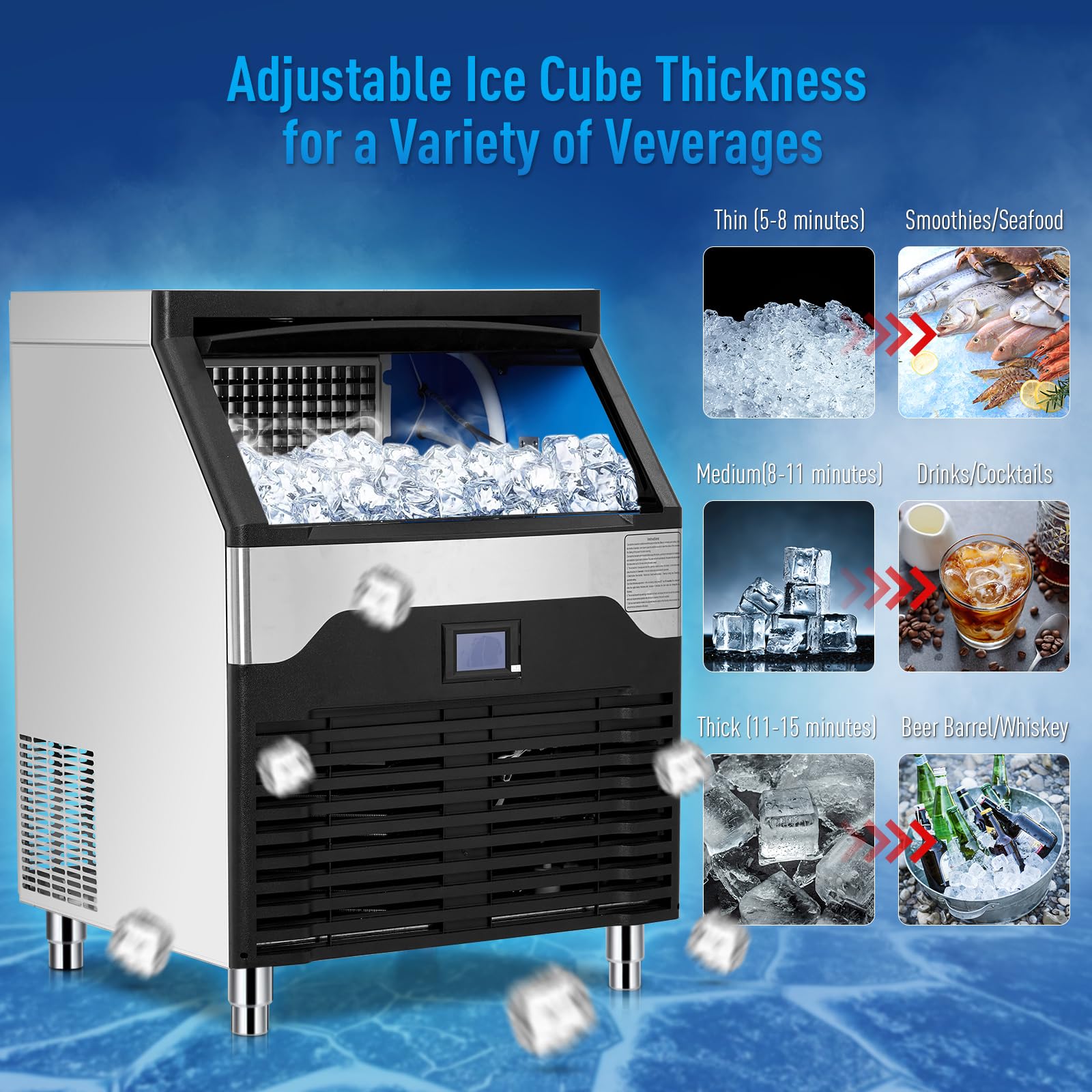 Zstar Commercial Ice Maker Machine - 300LBS/24H Under Counter Ice Maker with 150LBS Storage, Self-Cleaning Stainless Steel, Freestanding Undercounter Large Capacity Ice Machine for Restaurant, Bar, Cafe, Hotel, Party & Commercial Use