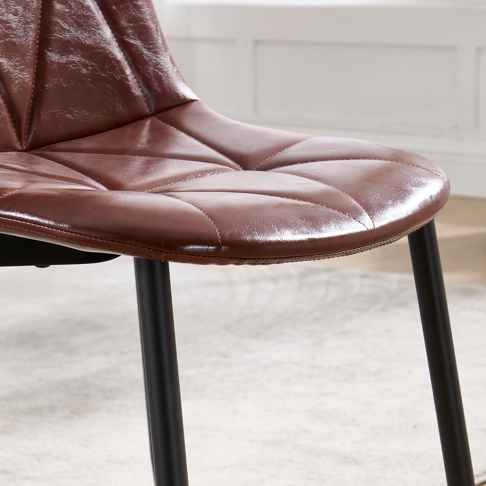 **4-Piece Upholstered Faux Leather Dining Chair Set - Modern Kitchen & Dining Room Chairs with Metal Legs & High Back Support - Easy to Assemble & Clean - Reddish Brown - Perfect for Home, Restaurant & Office Use**
