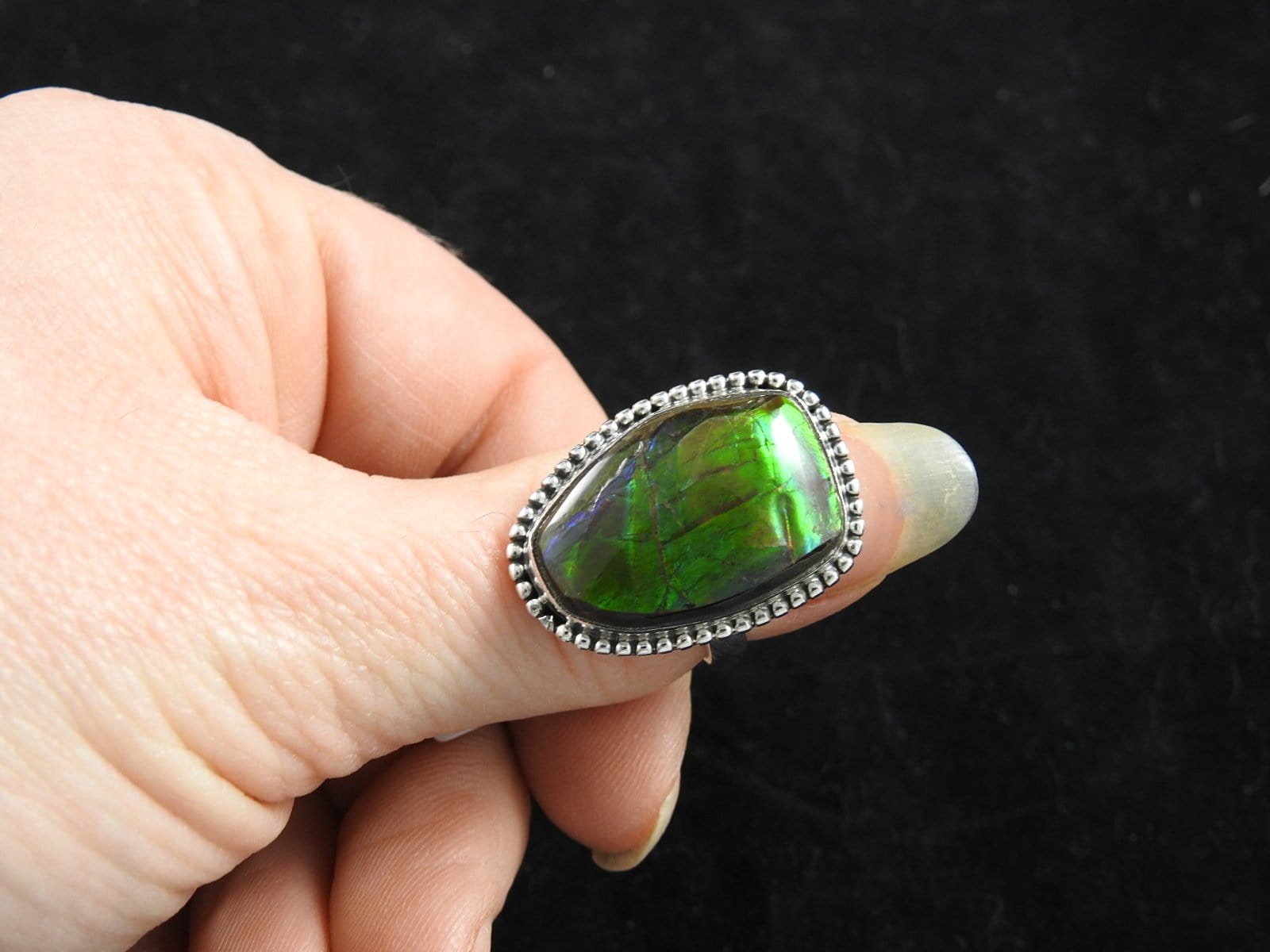 Natural Ammolite Gemstone Ring Size 8 - Unique Iridescent Jewelry for Women, Birthstone Gift & Special Occasions | Perfect for Weddings, Anniversaries & Evening Events