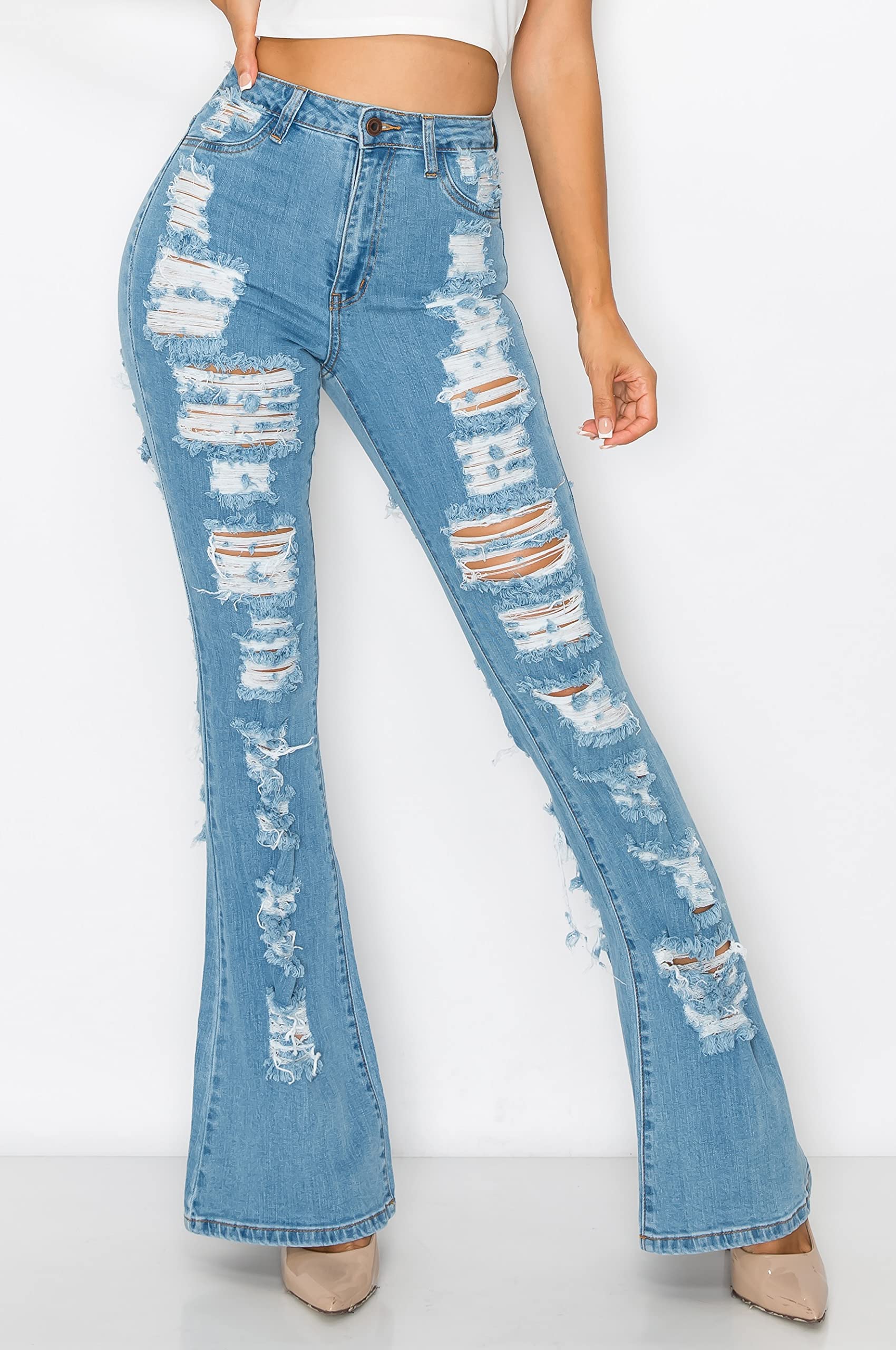 Aphrodite High Waisted Flare Bell Bottom Jeans for Women - Stretchy Wide Leg Bootcut Denim Pants | Casual Outfit, Retro 70s Style, Party & Night Out Fashion