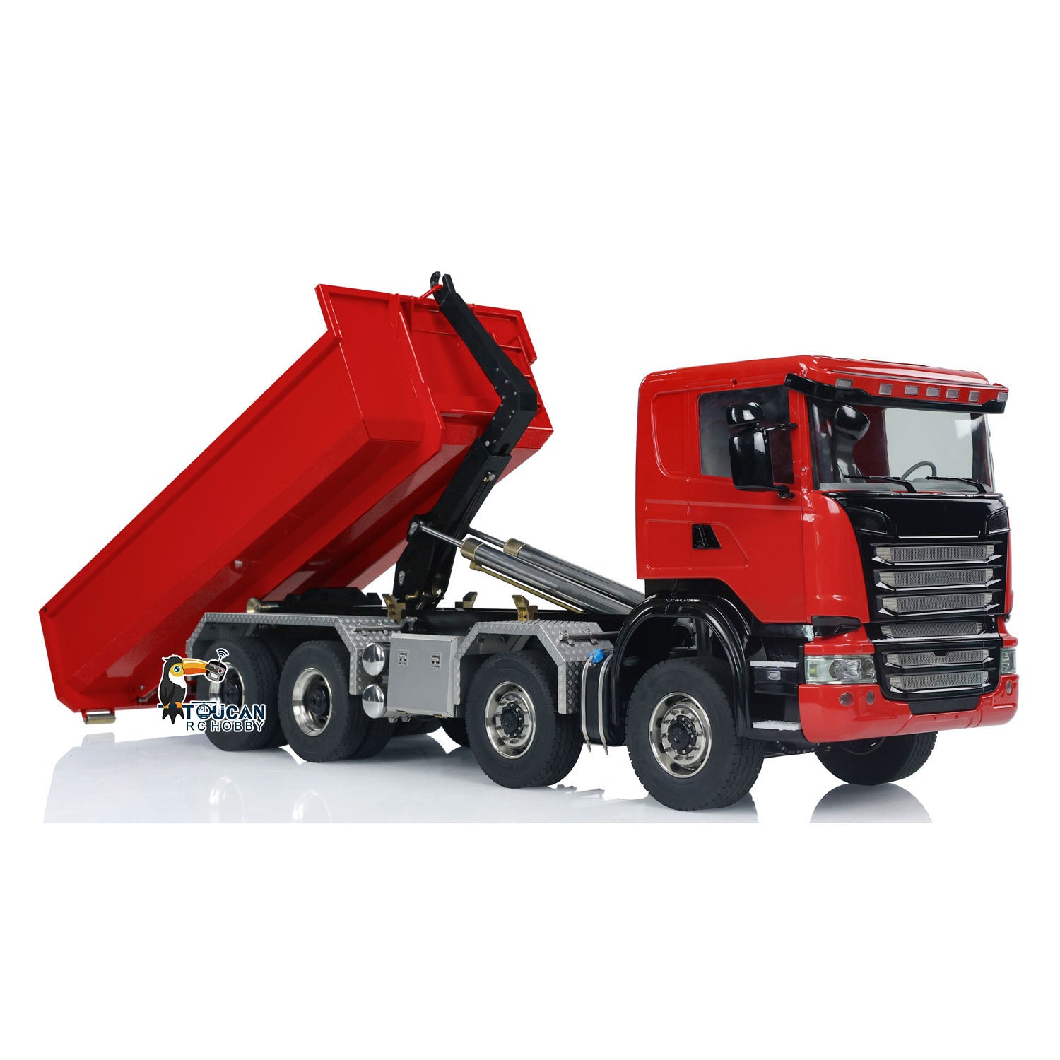 1/14 Scale 8x8 RC Hydraulic Dump Truck - Radio Controlled Roll Off Dumper with U-Shaped High Bucket & Timber Flatbed | Construction Site, Farm & Off-Road Play for Adults & Kids