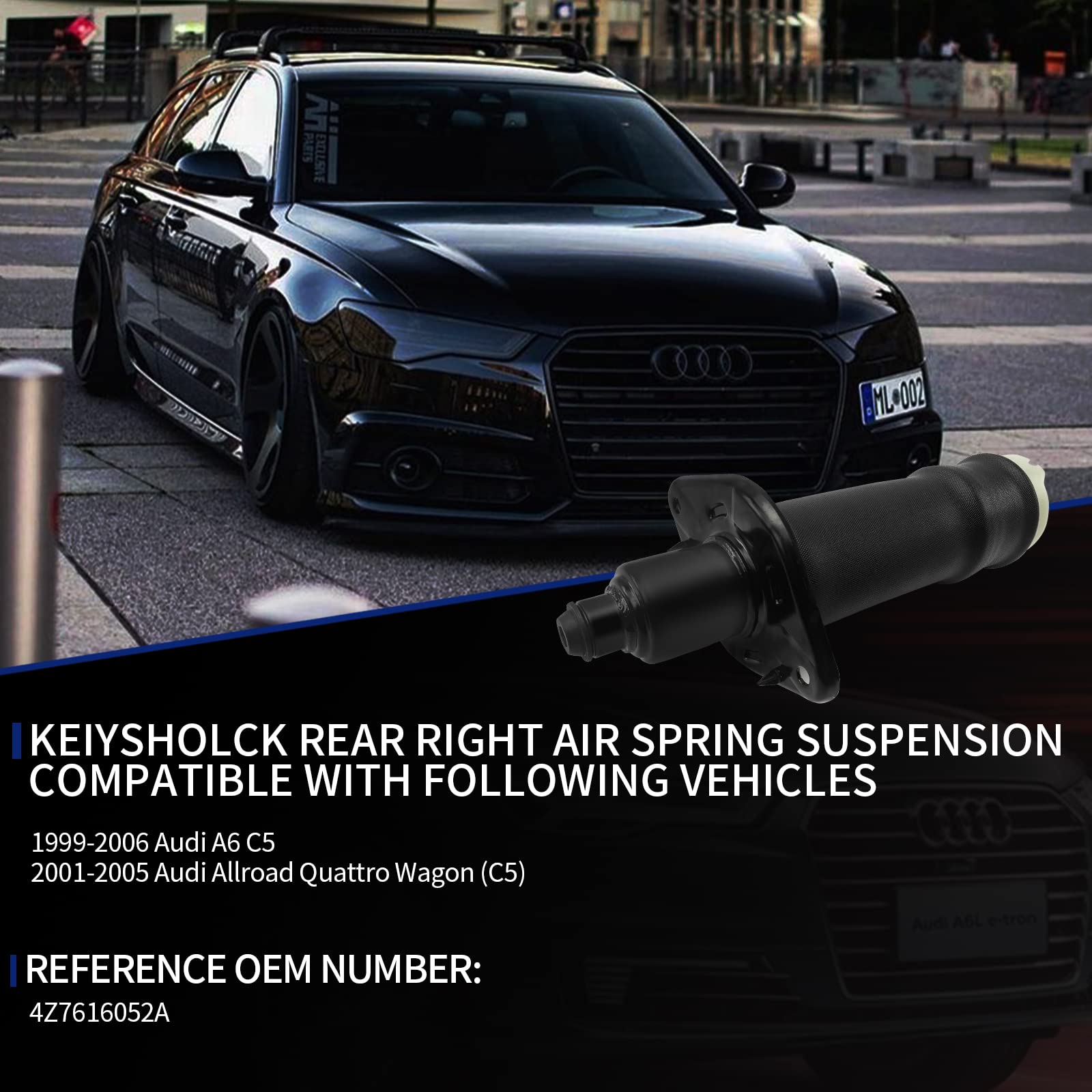 Rear Right Air Suspension Spring Bags Replacement for 1999-2006 Audi A6 C5 & 2001-2005 Audi Allroad Quattro Wagon (C5) - OEM 4Z7616052A - Improve Ride Comfort & Stability for Smooth Driving