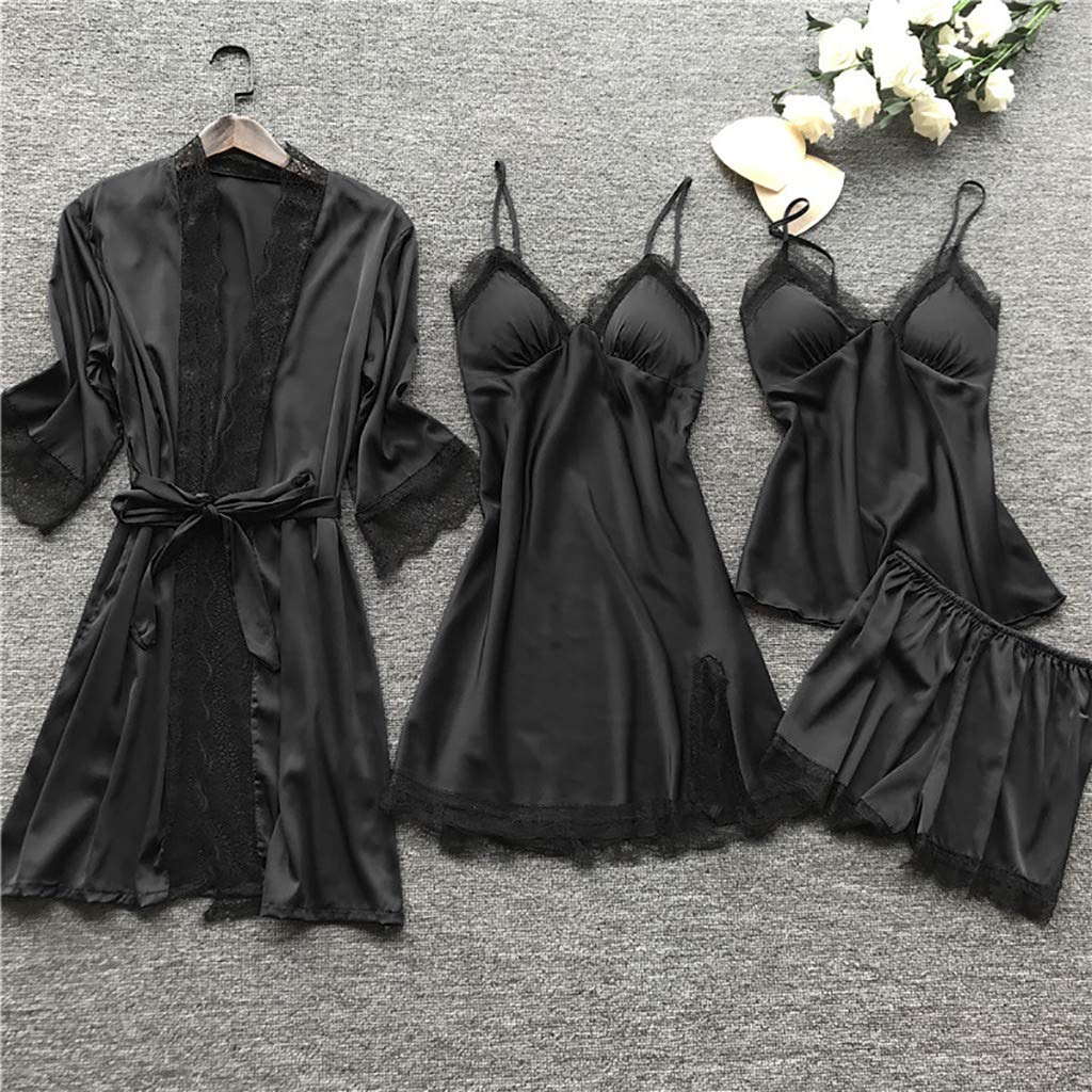 Silk Pajama Set for Women - 4pcs Satin Sleepwear for Night & Lounge