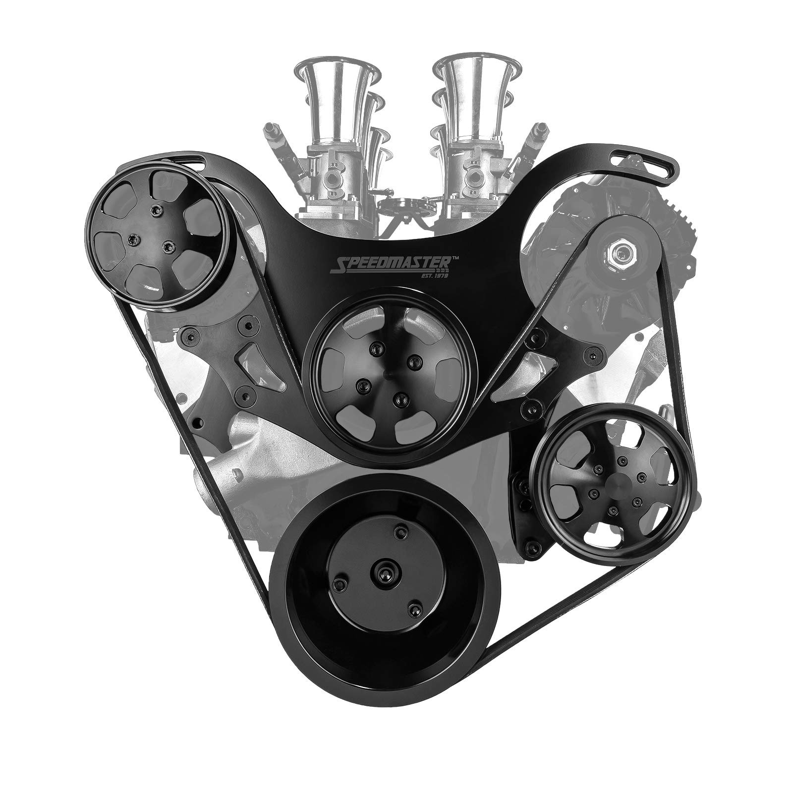 Speedmaster 1-415-002-02 Complete Aluminum Serpentine Pulley Kit for Chevy BBC 454 Engines - Black | High-Performance Upgrade for Muscle Cars & Hot Rods
