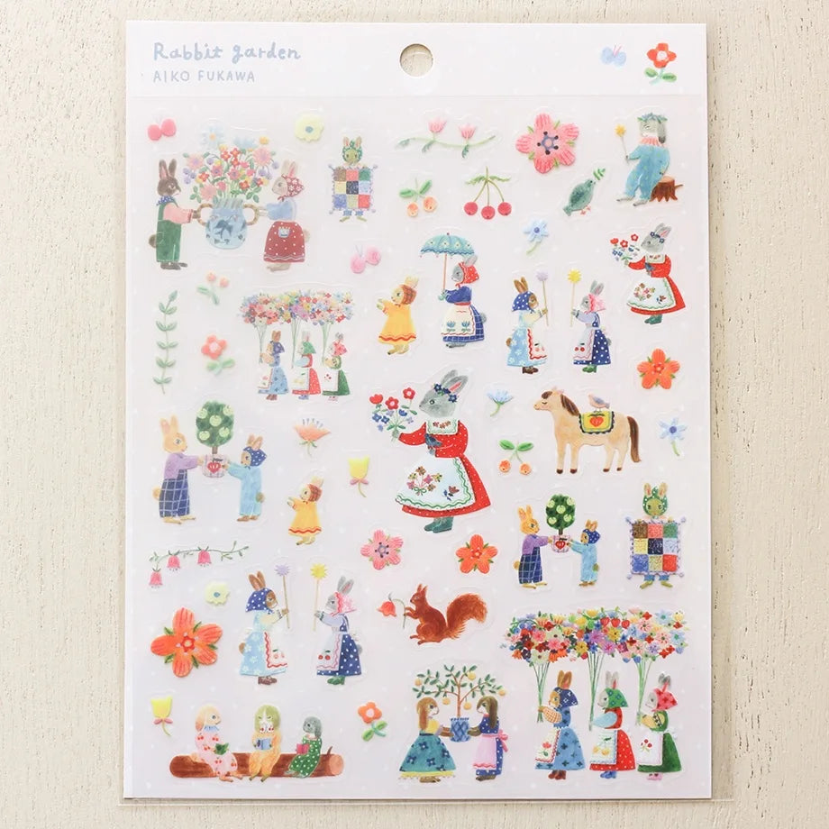 Aiko Fukawa Rabbit Garden Stickers - Cute Bunny Decals for Scrapbooking, Journals, Laptops & DIY Crafts - Perfect for Home Decor, Kids Rooms & Gift Wrapping