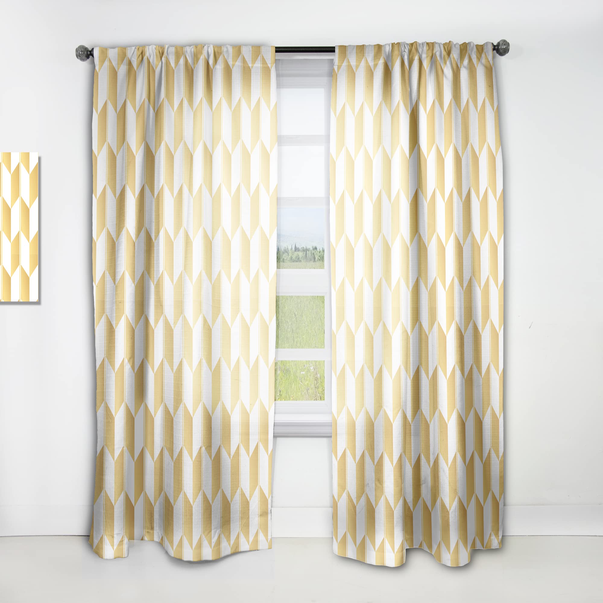 Gold and White Geometric Pattern Thermal Insulated Curtains - Single Panel 52x84 - Elegant Drapes for Bedroom & Living Room - Perfect for Home Decor, Light Control, and Energy Efficiency