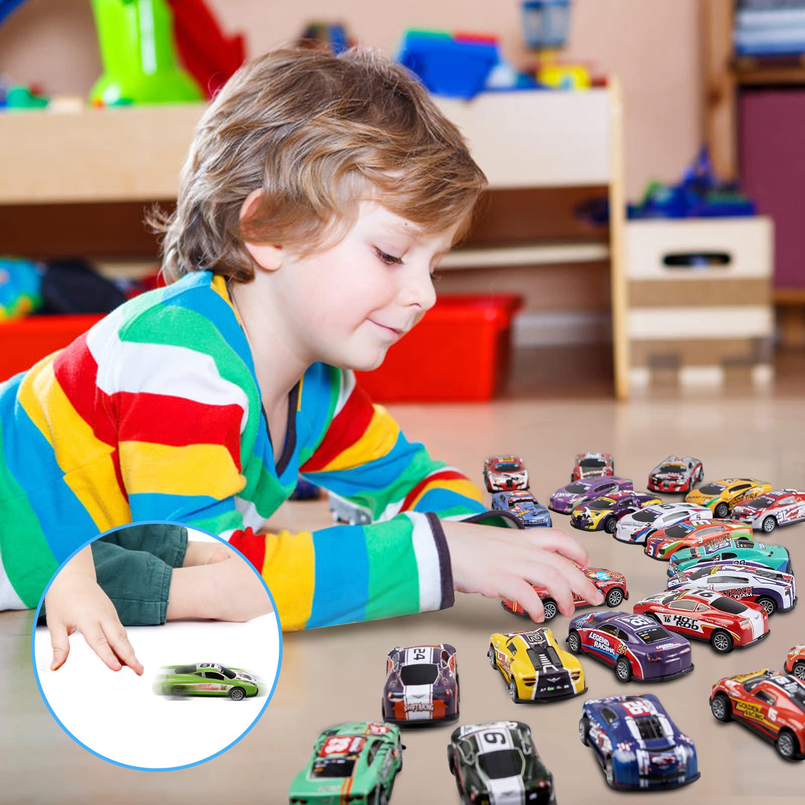 Golden Wheel 24-Piece Race Car Set - 1:64 Scale Die-Cast Metal Pull Back Toy Cars with Storage Case & Free Online Games - 2023 Hot Toy Gift for Kids Ages 3+ - Perfect for Birthday Parties, Playtime & Collecting
