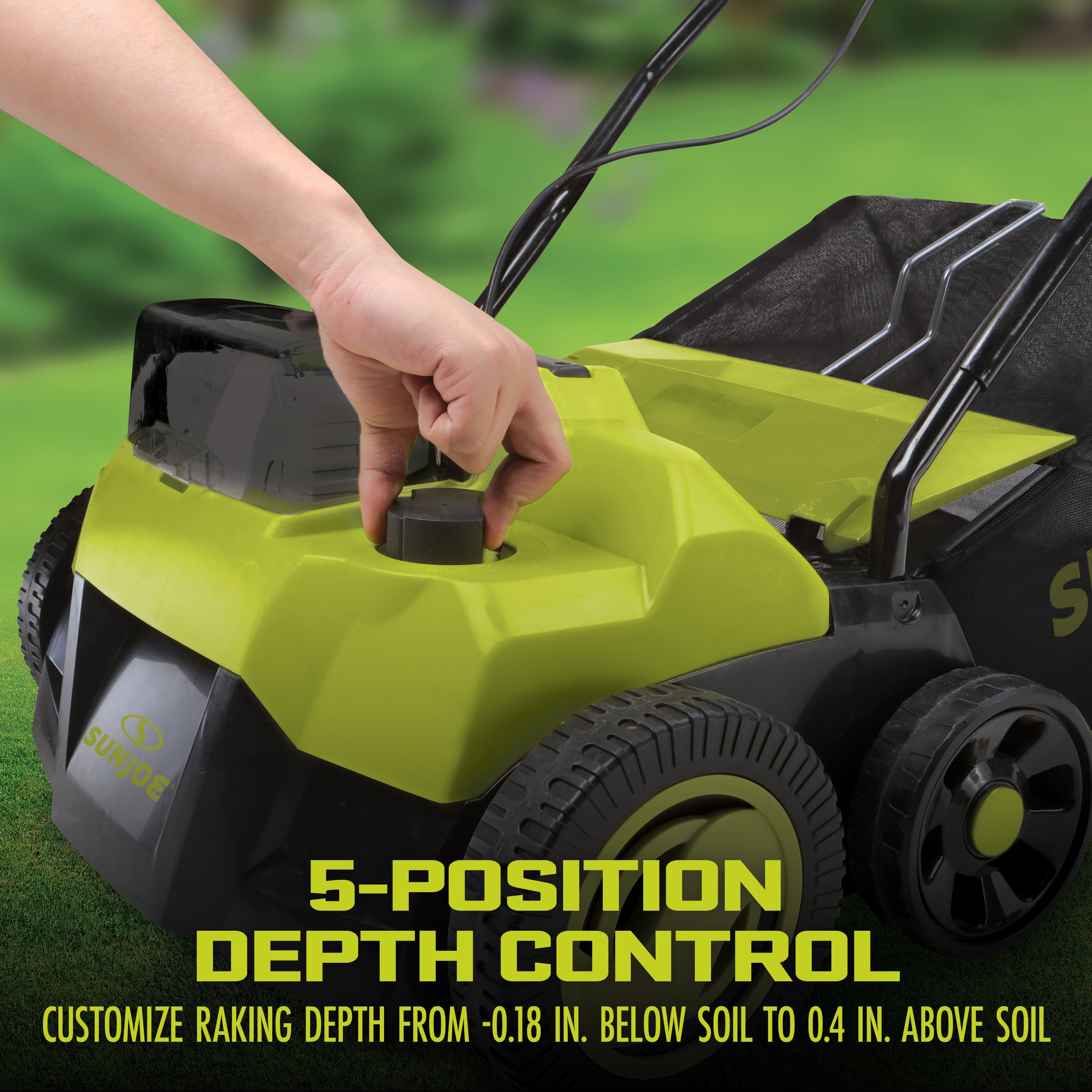 Sun Joe 24V X2 DTS15 CT 24 Volt Cordless Lawn Scarifier + Dethatcher | 5 Adjustable Depth Positions | 15-Inch Working Width | Brushless Motor | Tool Only | Perfect for Lawn Aeration and Thatch Removal