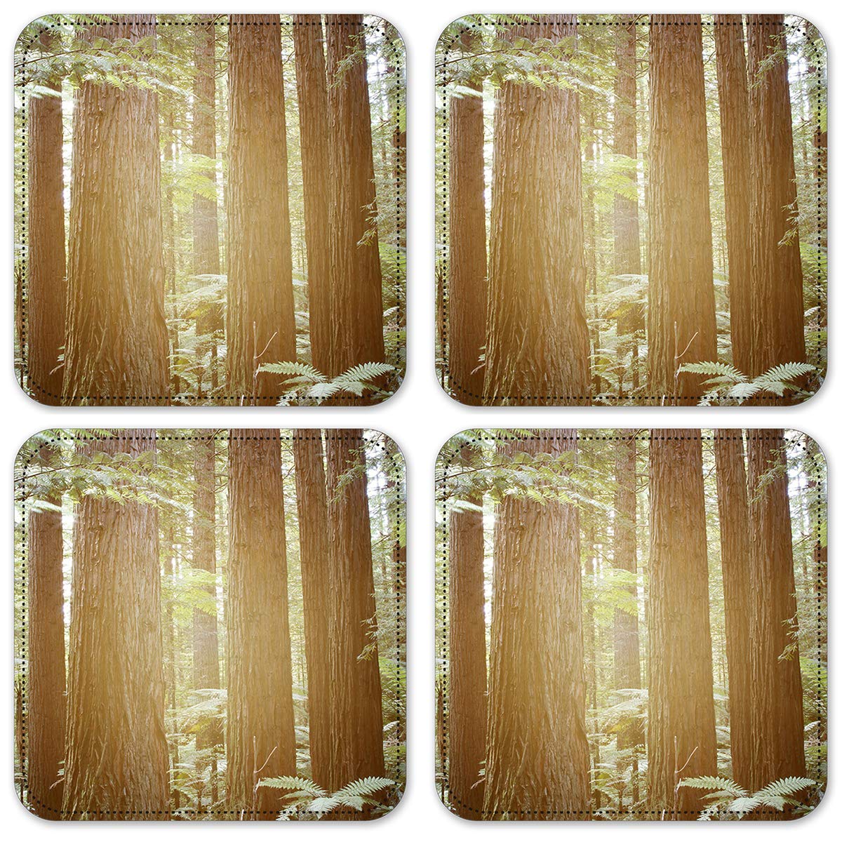 Premium Vinyl Drink Coasters Set of 4 - The Redwoods Design - Non-Slip Absorbent Coasters for Coffee, Beer & Wine - Perfect for Home, Office & Bar Use