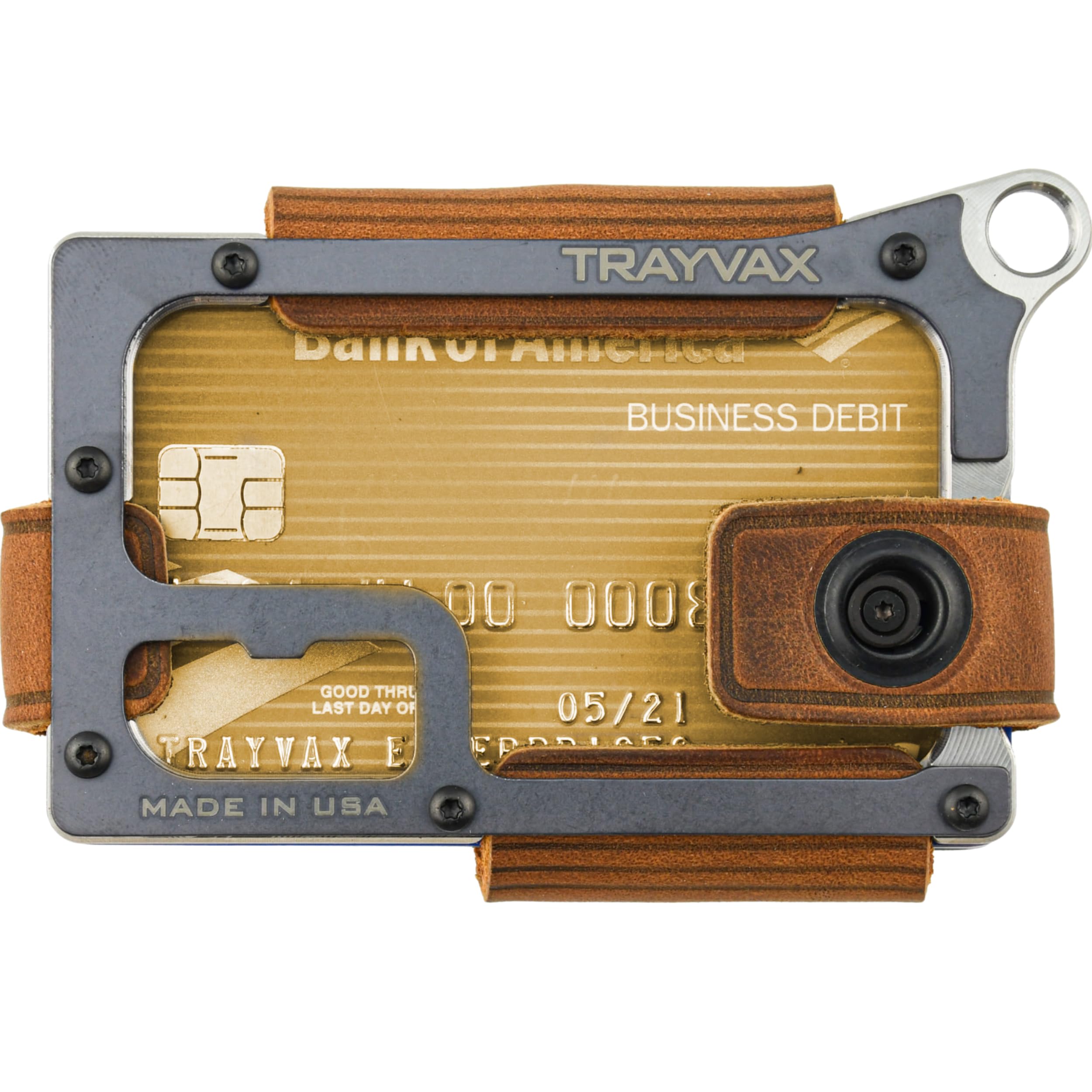 Trayvax Contour RFID Front Pocket Wallet - Slim Leather & Metal Minimalist Wallet for Men & Women - Raw Tobacco Brown - Perfect for Travel, Everyday Carry & Secure Card Storage