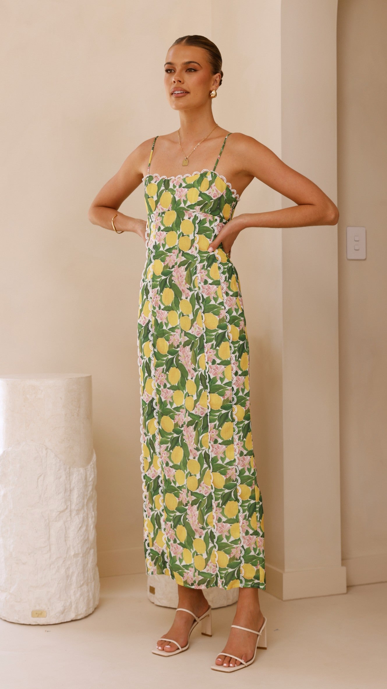 Carlia Midi Dress - Flowy Lemon Print Summer Dress for Women | Casual & Beach Wear | Perfect for Vacation, Brunch & Outdoor Events