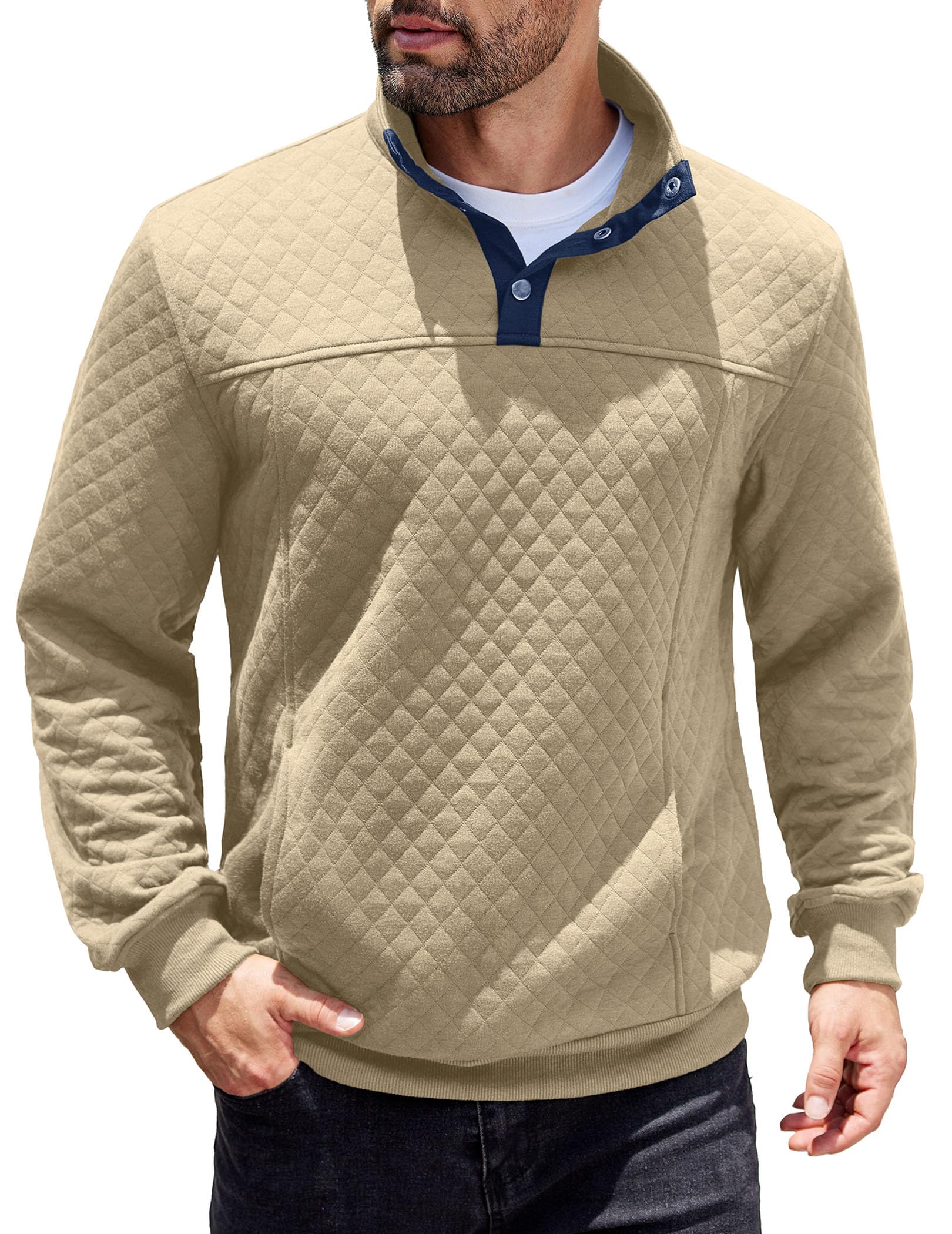 COOFANDY Men's Quilted Quarter Sweatshirt - Long Sleeve Mock Neck Waffle Knit Pullover with Pockets | Casual & Athletic Wear for Outdoor Activities, Workouts, and Everyday Style