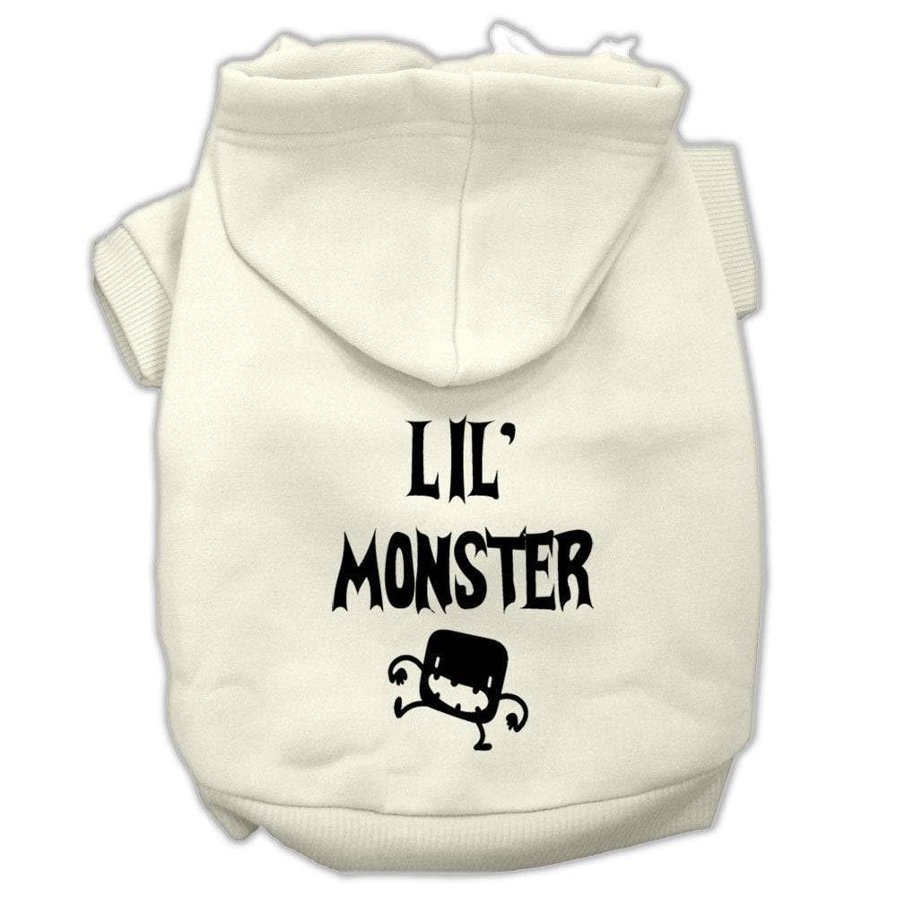 Halloween Pet Hoodie for Dogs & Cats - 'Lil Monster' Screen Printed Cream Small (3-6 lbs) | Cute Costume for Halloween Parties & Photo Shoots