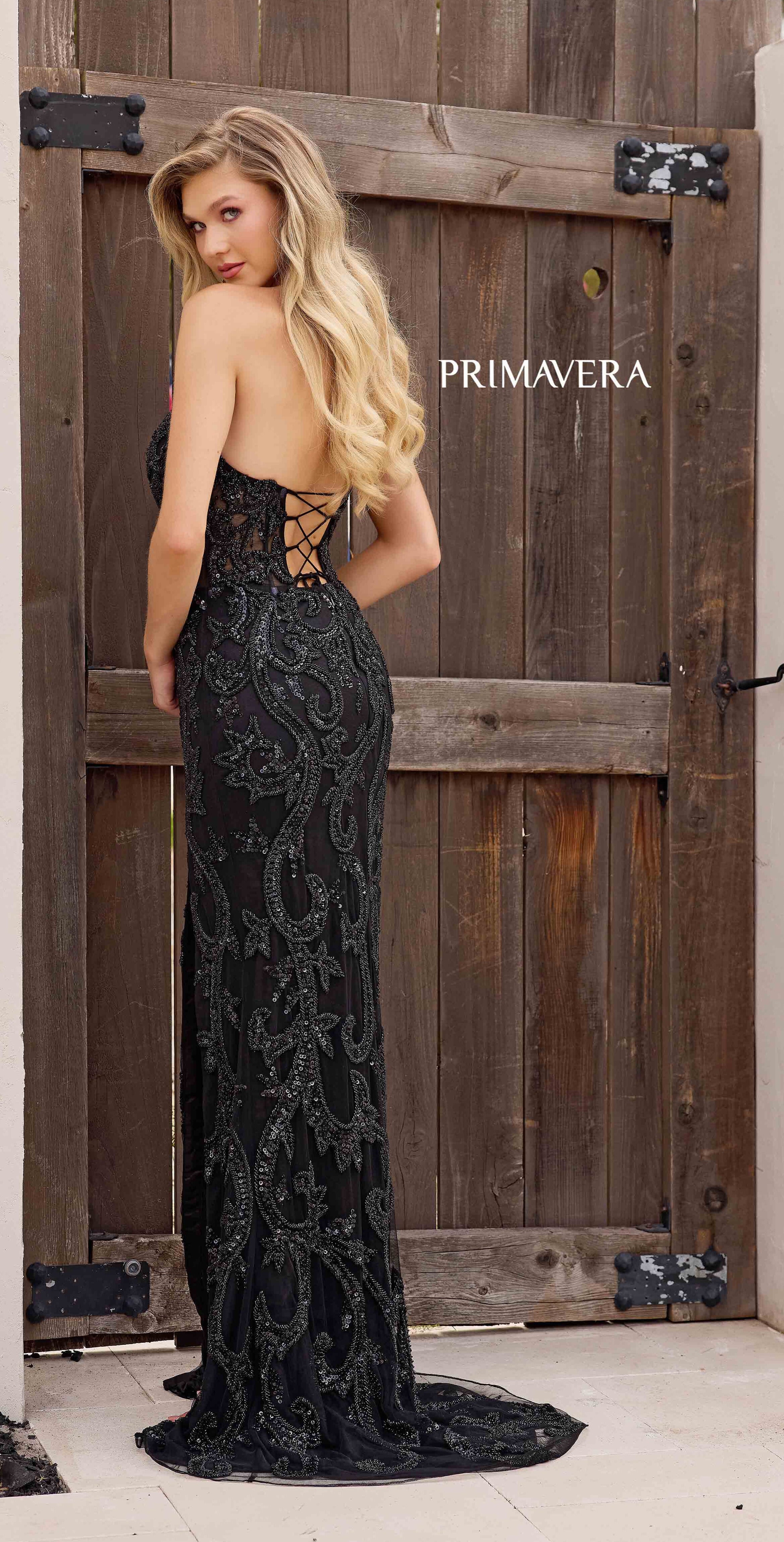Primavera Strapless Beaded Fitted Evening Gown for Prom, Wedding & Formal Events - Elegant Beaded Embroidery Formal Dress