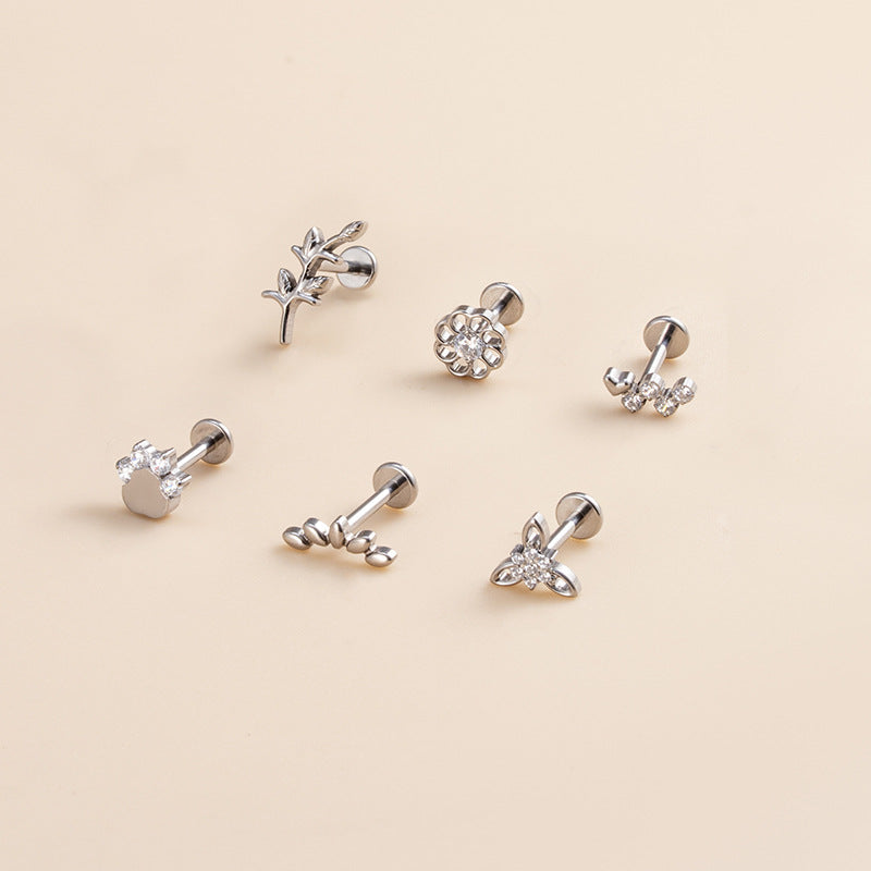 16G Cartilage Titanium Earrings - Flower Leaf Design Flat Back Studs for Women | Hypoallergenic Body Jewelry for Helix, Tragus, Conch Piercings | Perfect for Everyday Wear & Special Occasions