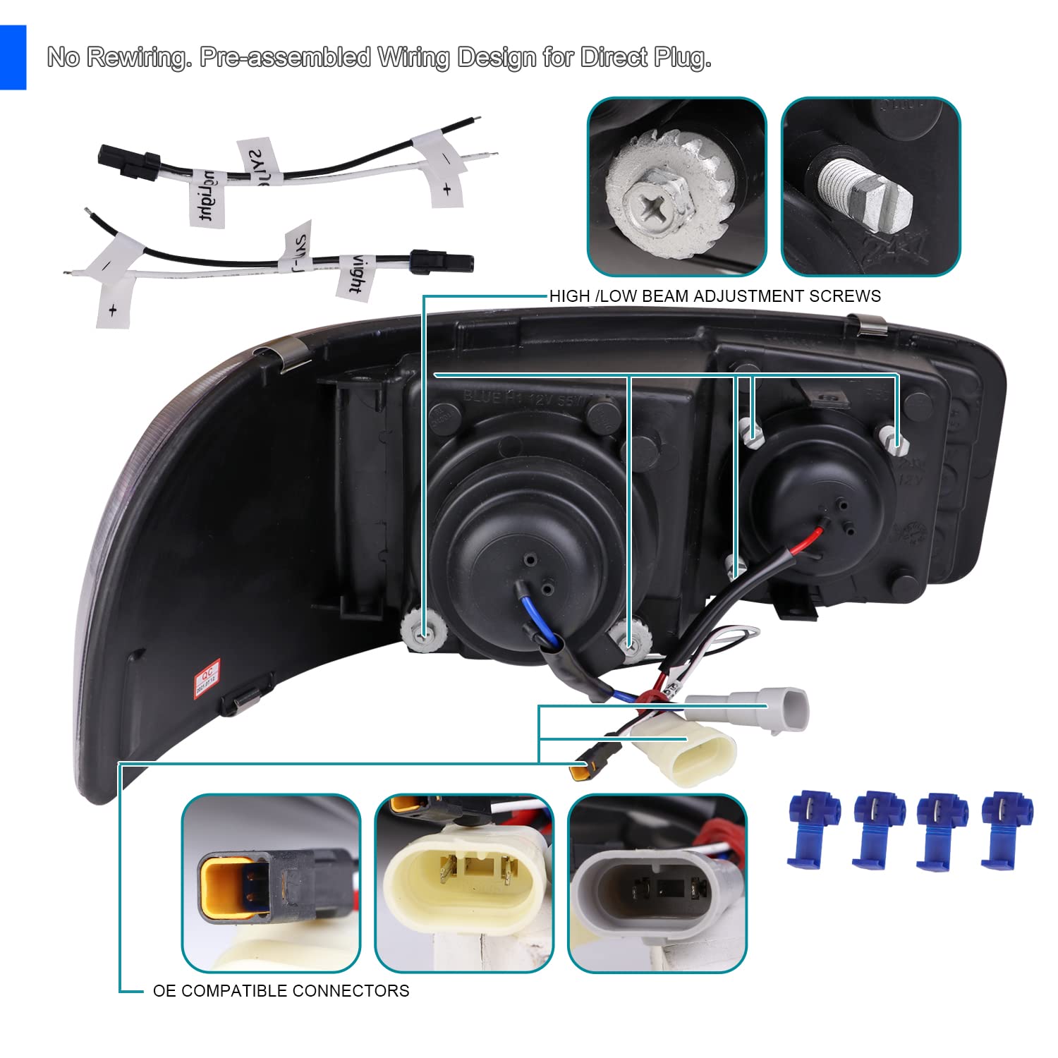 Spec-D Tuning Chrome LED Light Bar Projector Headlights with Bumper Lights - Compatible with 1999-2006 GMC Sierra 1500/2500/3500 - Left & Right Headlamp Assembly - Upgrade for Off-Roading, Night Driving & Enhanced Visibility