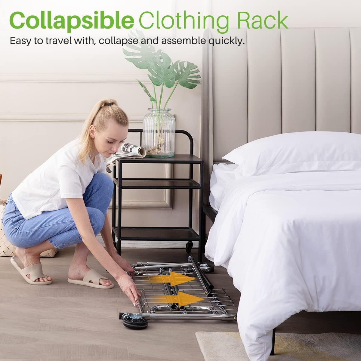 HOKEEPER Heavy Duty Rolling Garment Rack - 525LBS Capacity, Collapsible Commercial Clothing Rack with Wheels for Hanging Clothes | Perfect for Retail Stores, Boutiques, Closets & Laundry Rooms