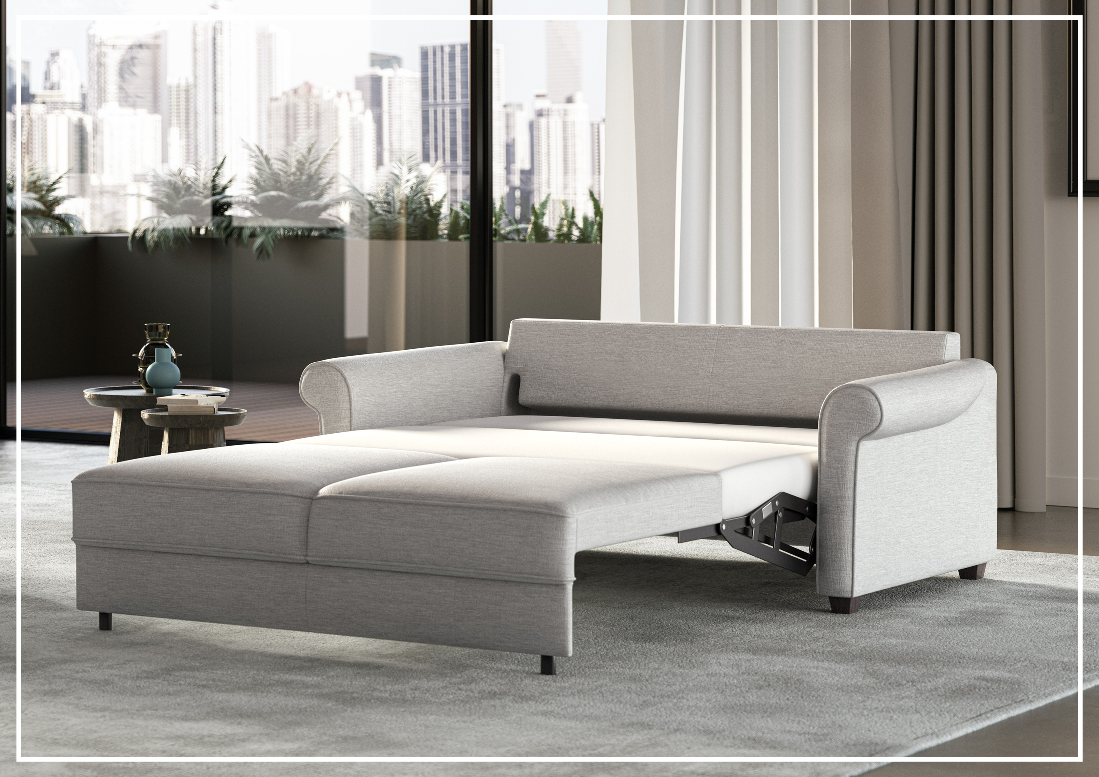 Luonto Charleston Fabric Queen Sleeper Sofa in Gray Goose Color - Convertible Sofa Bed for Small Spaces, Guest Room & Apartment Living