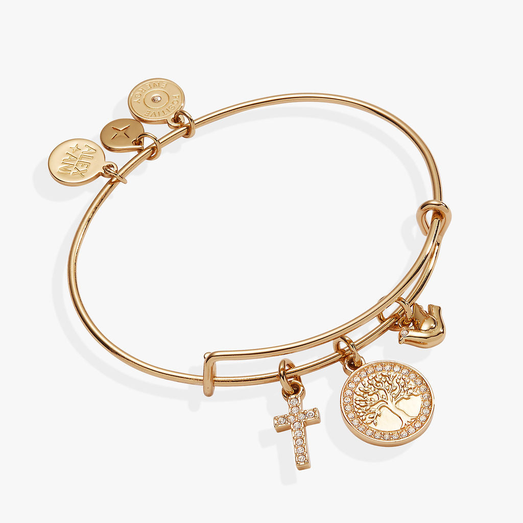 Faith and Family Tree of Life Charm Bangle - Sterling Silver Inspirational Jewelry for Women - Perfect for Mother's Day, Baptism & Spiritual Gifts