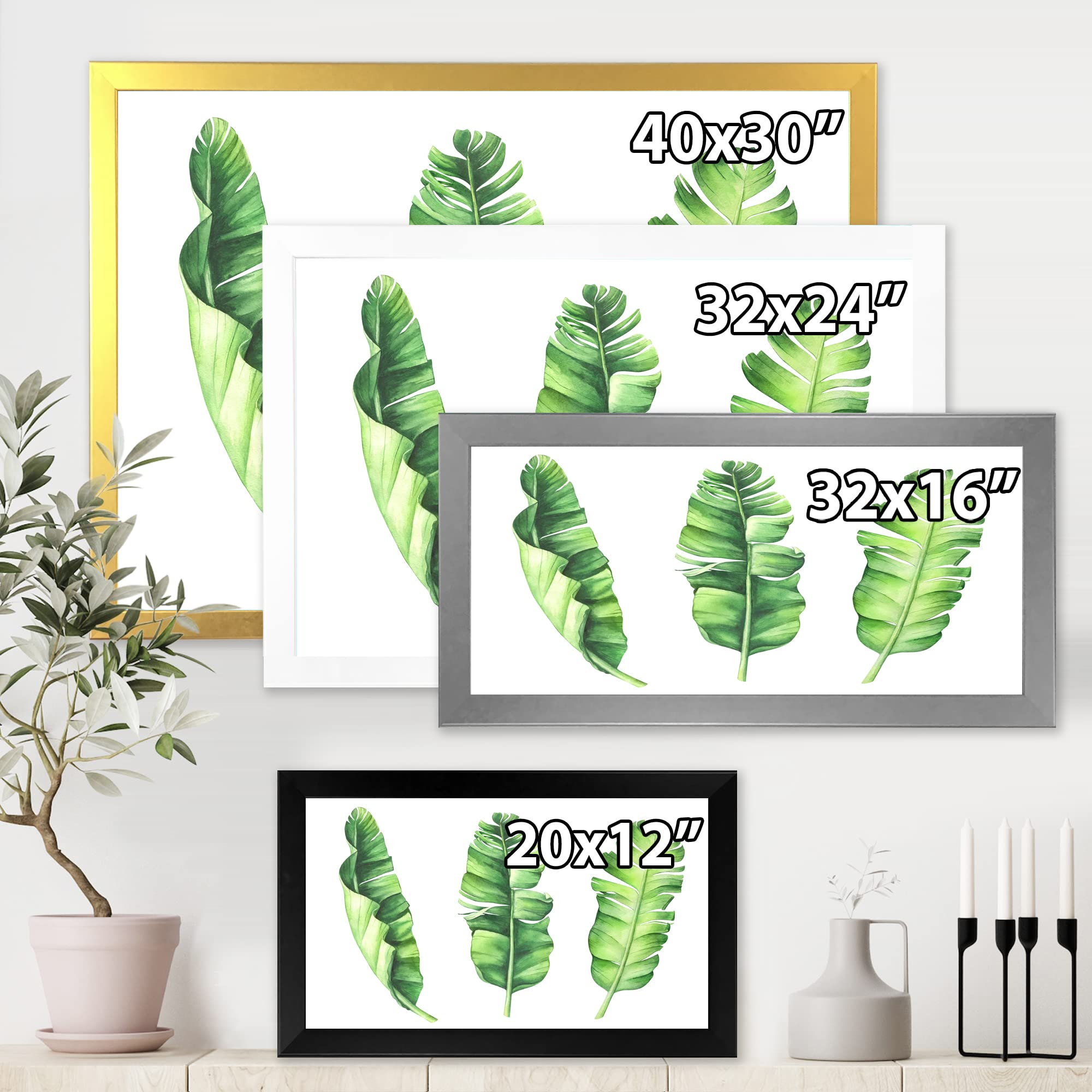 Farmhouse Tropical Banana Leaves Framed Wall Art Set - Perfect for Living Room, Bedroom, or Kitchen Decor