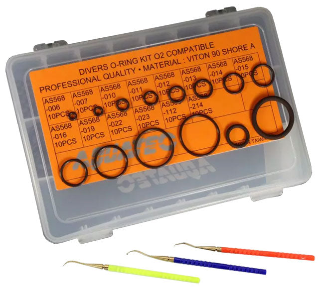 Aquatec VITON Scuba Diving O-Ring Kit with Tools - 200 Pieces for Underwater Equipment Maintenance | Perfect for Scuba Gear, Regulators, and Dive Computers