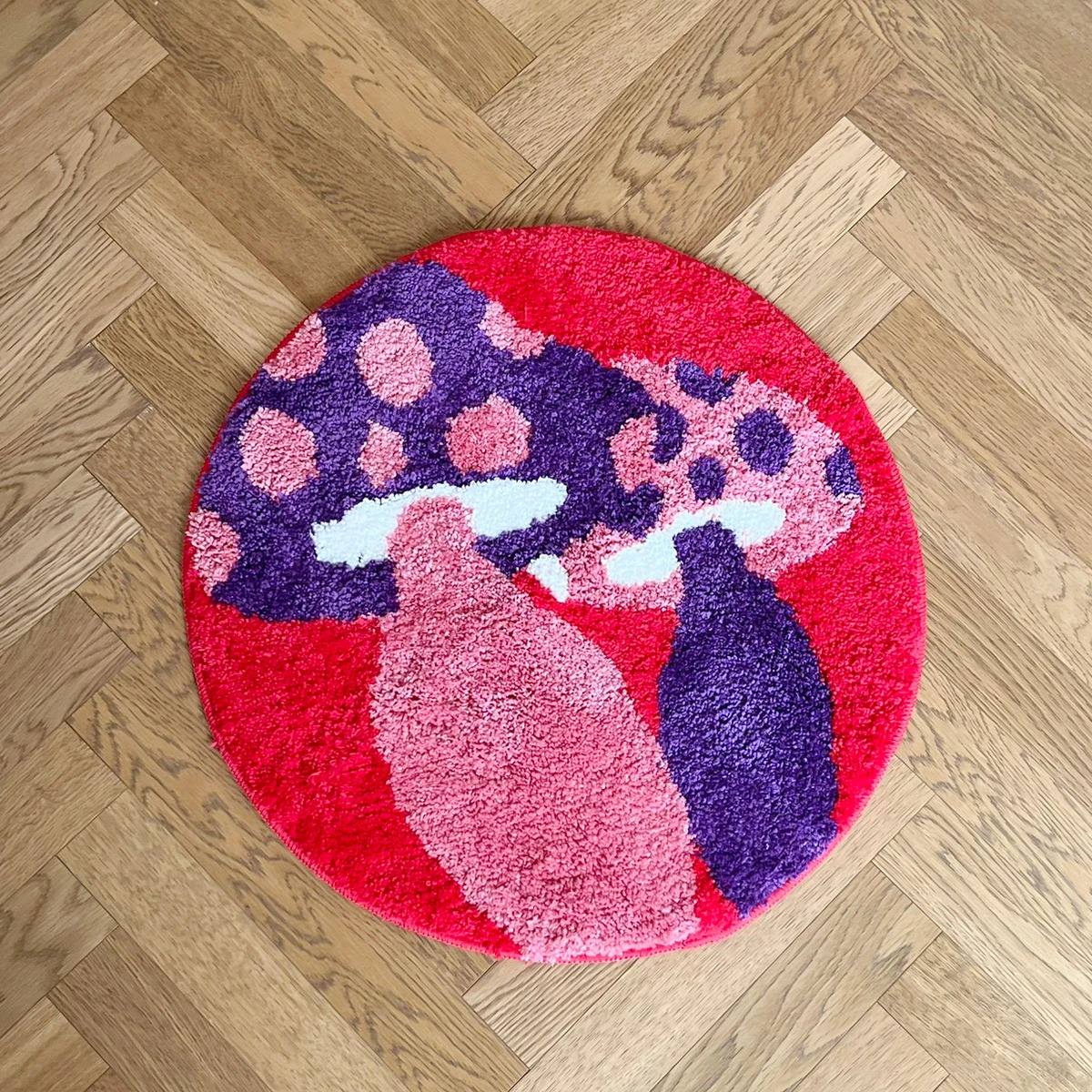 Indie Mushrooms Round Accent Rug - Boho Chic Home Decor for Living Room, Bedroom & Nursery - Soft Non-Slip Area Rug for Cozy Spaces