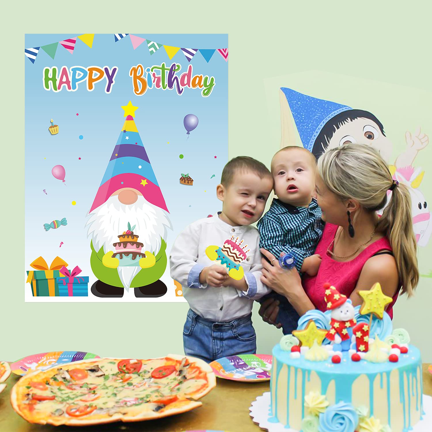 WATINC Gnome Birthday Party Game for Kids - Pin the Cake on the Gnome Poster with 30 Stickers, Fun Family Holiday Activity & Decoration Gift for Boys Girls (Perfect for Birthday Parties & Classroom Games)
