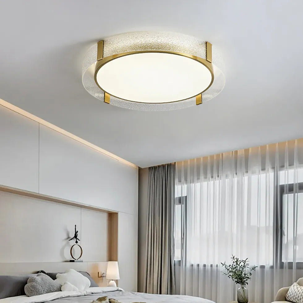 Modern Round Glass Framed Ceiling Light Fixture - Elegant Bedroom Lighting for Home Decor | Perfect for Bedroom, Living Room & Hallway