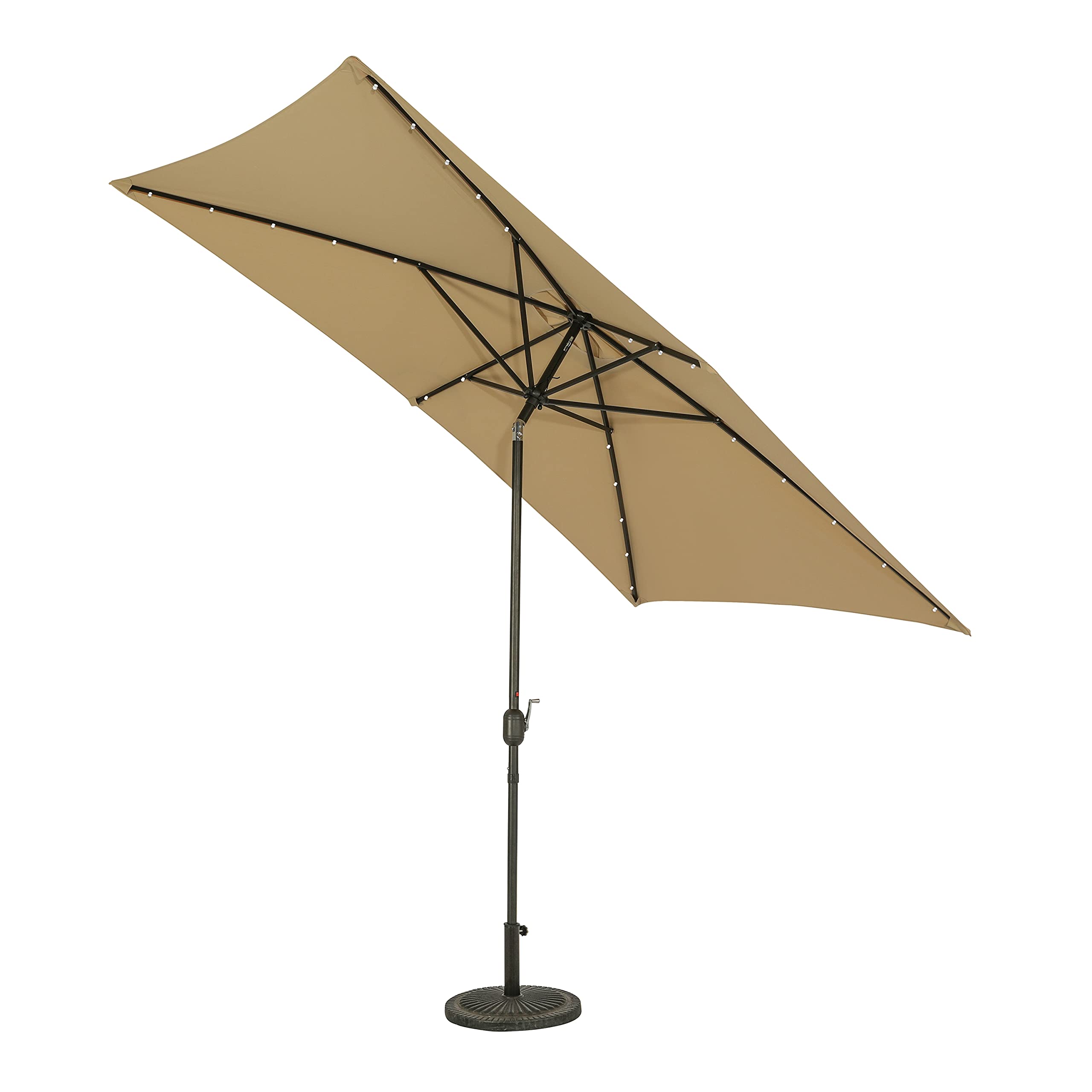 Outdoor LED Market Umbrella with 8 Bright Bulbs - 9ft Rectangle Patio Umbrella for Deck, Poolside & Backyard - Waterproof Sun Shade with Easy Crank Handle