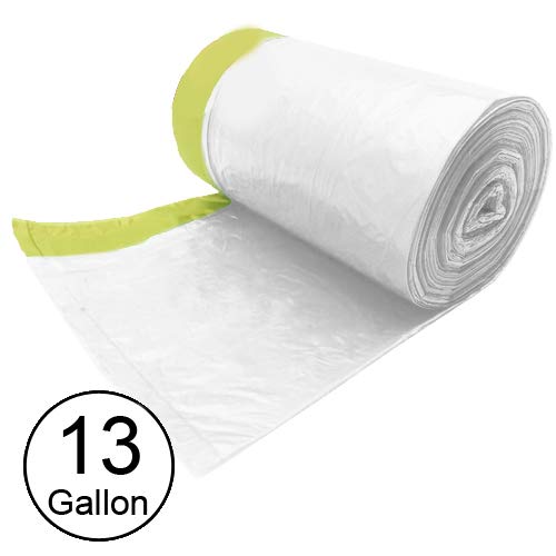 Wideskall® 13 Gallon Drawstring Trash Bags - 15 Pack, Heavy Duty Kitchen Garbage Bags, Transparent White for Waste Disposal - Perfect for Home, Office, and Commercial Use