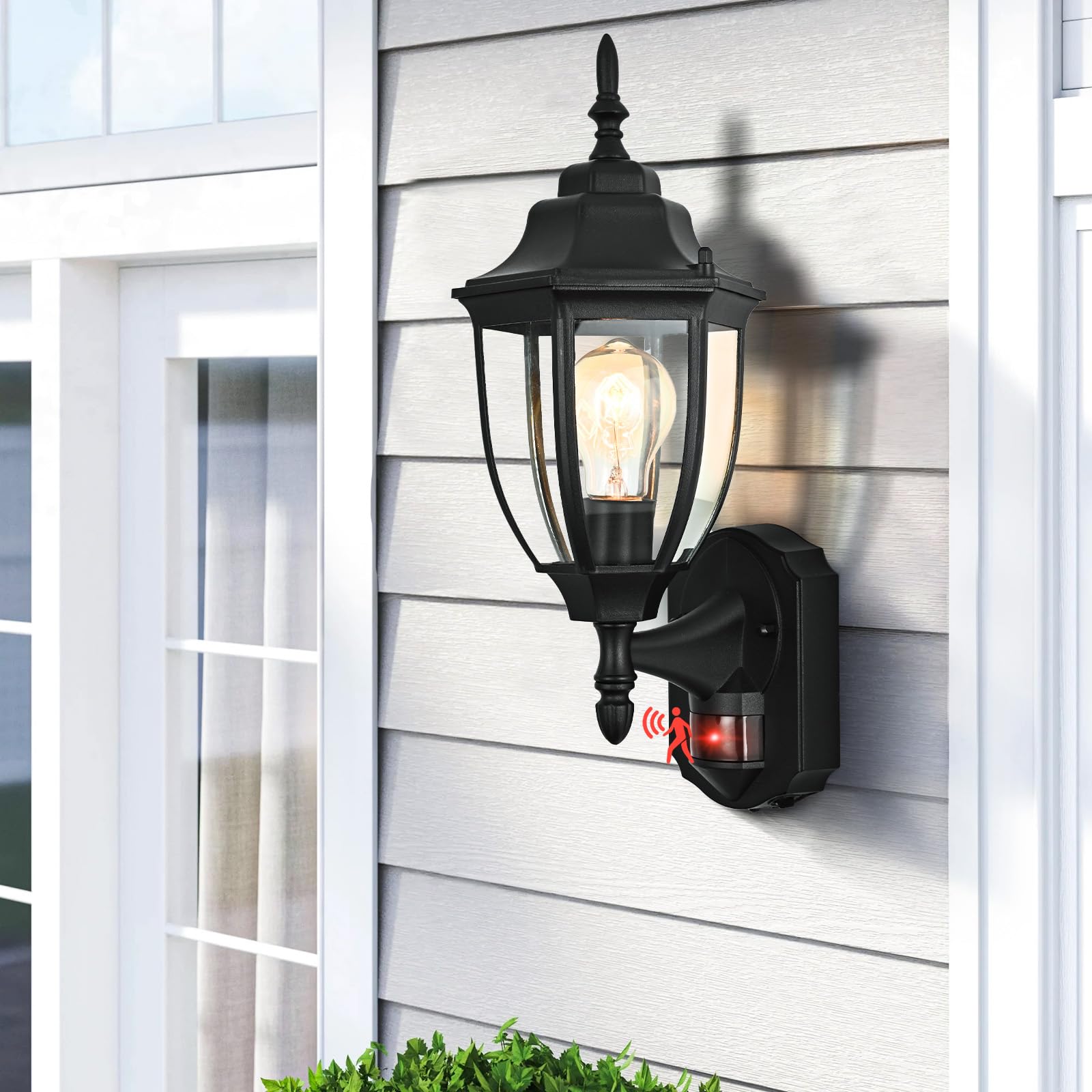 Outdoor Motion Sensor Wall Sconce - Rust-Resistant Aluminum Porch Light with Dusk to Dawn Sensor, Waterproof Exterior Wall Mount Lighting for House, Patio, Garden & Front Door Security