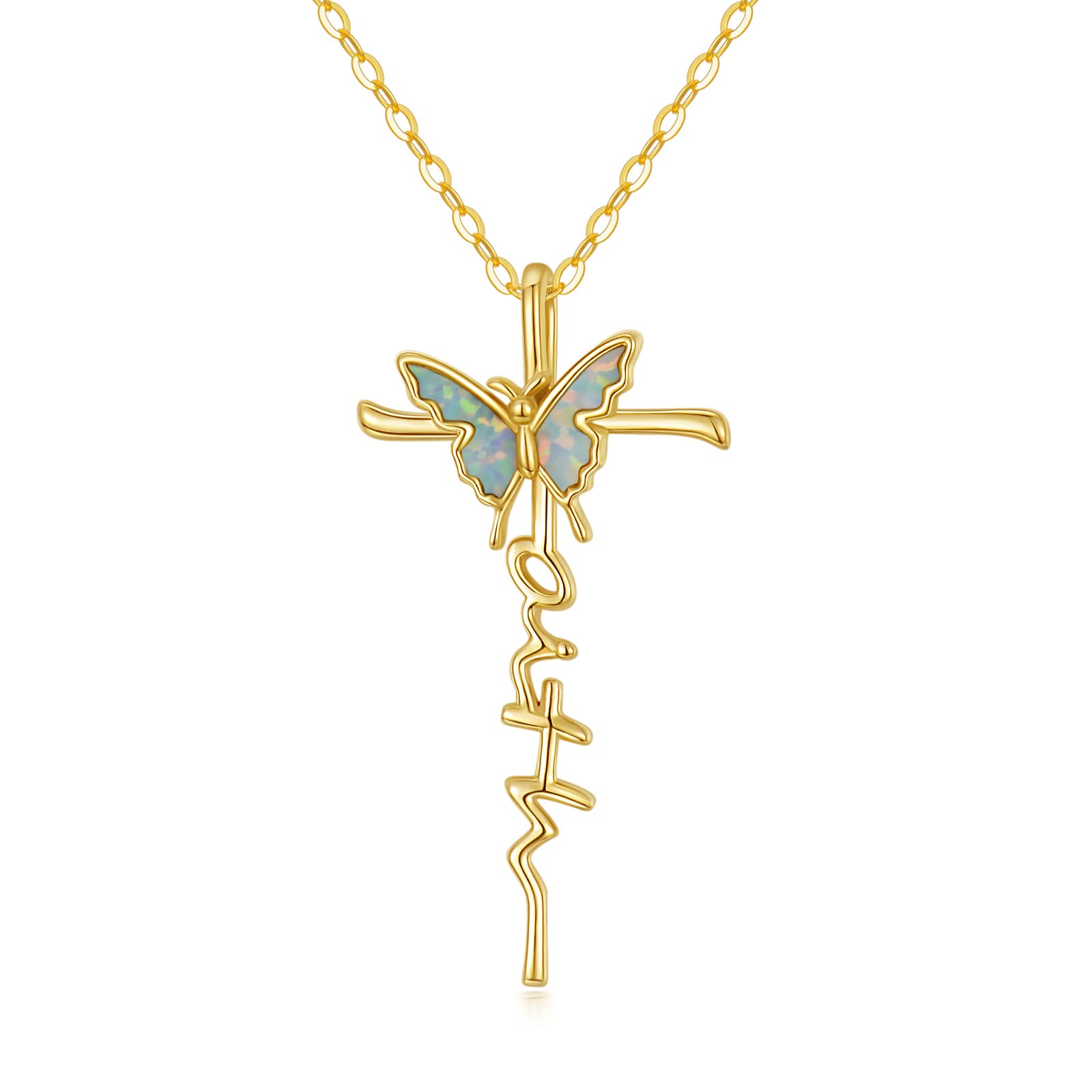14K Yellow Gold Religious Cross Pendant Necklace for Women - Holy Cross Jewelry Gift for Mother, Daughter, Wife - Perfect for Church, Baptism, First Communion & Everyday Wear
