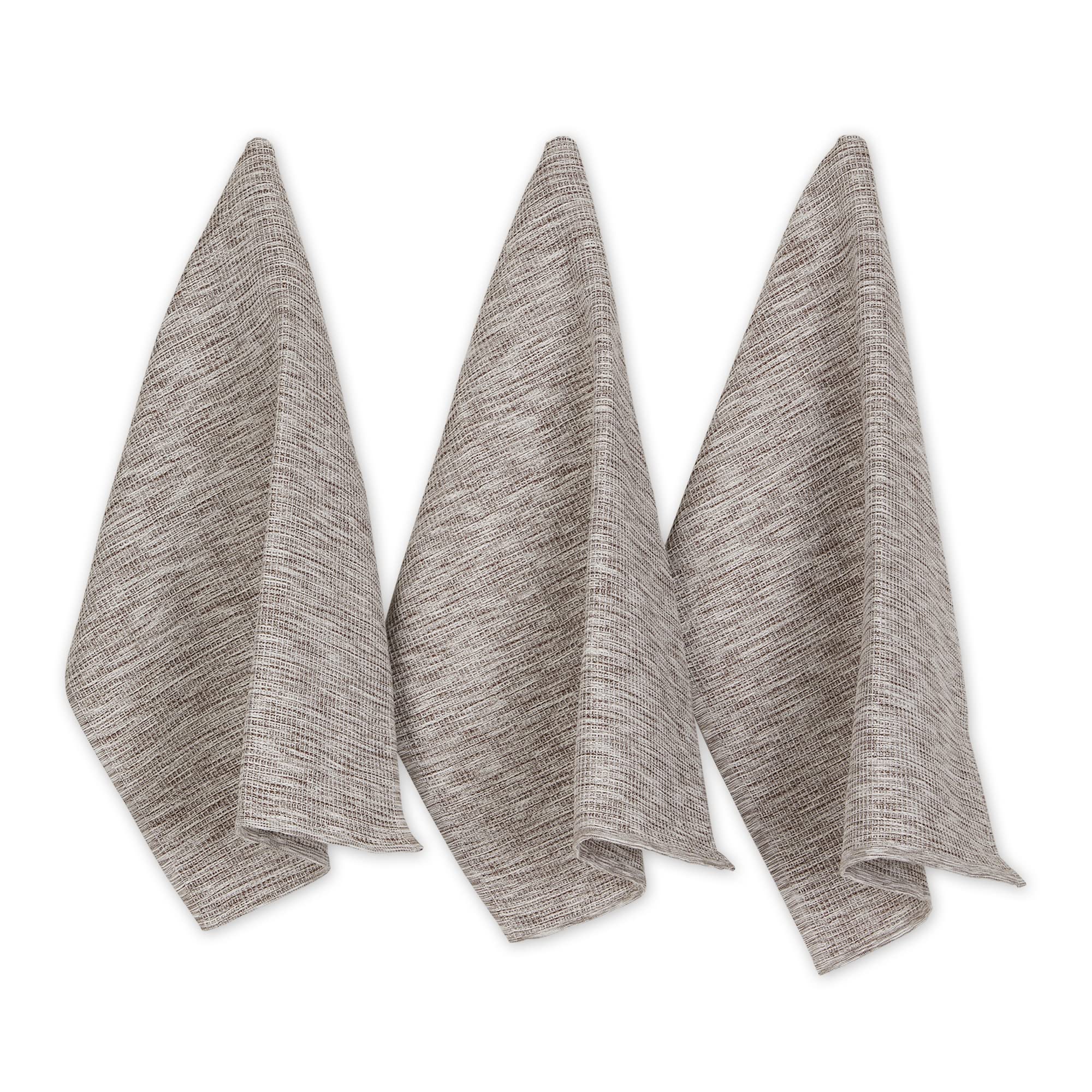 Eco-Friendly Recycled Cotton Waffle Weave Dish Towel Set - 3-Piece Absorbent Kitchen Towels (20x30 Inches, Leather Brown) for Drying Dishes, Cleaning Countertops & Stylish Farmhouse Decor