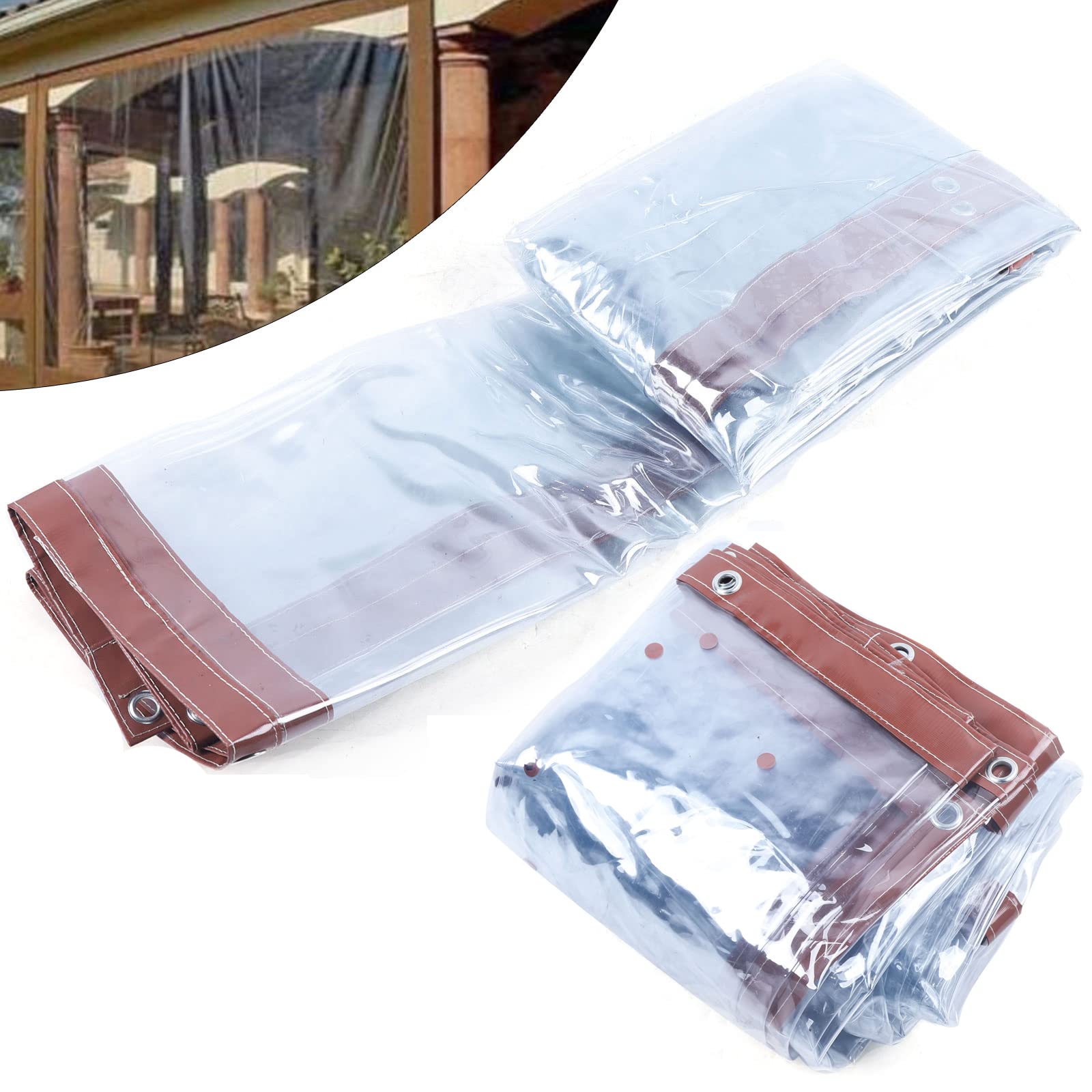 Commercial Grade Waterproof Clear Vinyl Awning Canopy - 8x8 Feet (2.5x2.5m) Roll-Up Patio Enclosure for Tents, Awnings & Canopies - UV Resistant & Weatherproof (Brown) - Perfect for Outdoor Cafes, Restaurants & Backyard Patio Protection