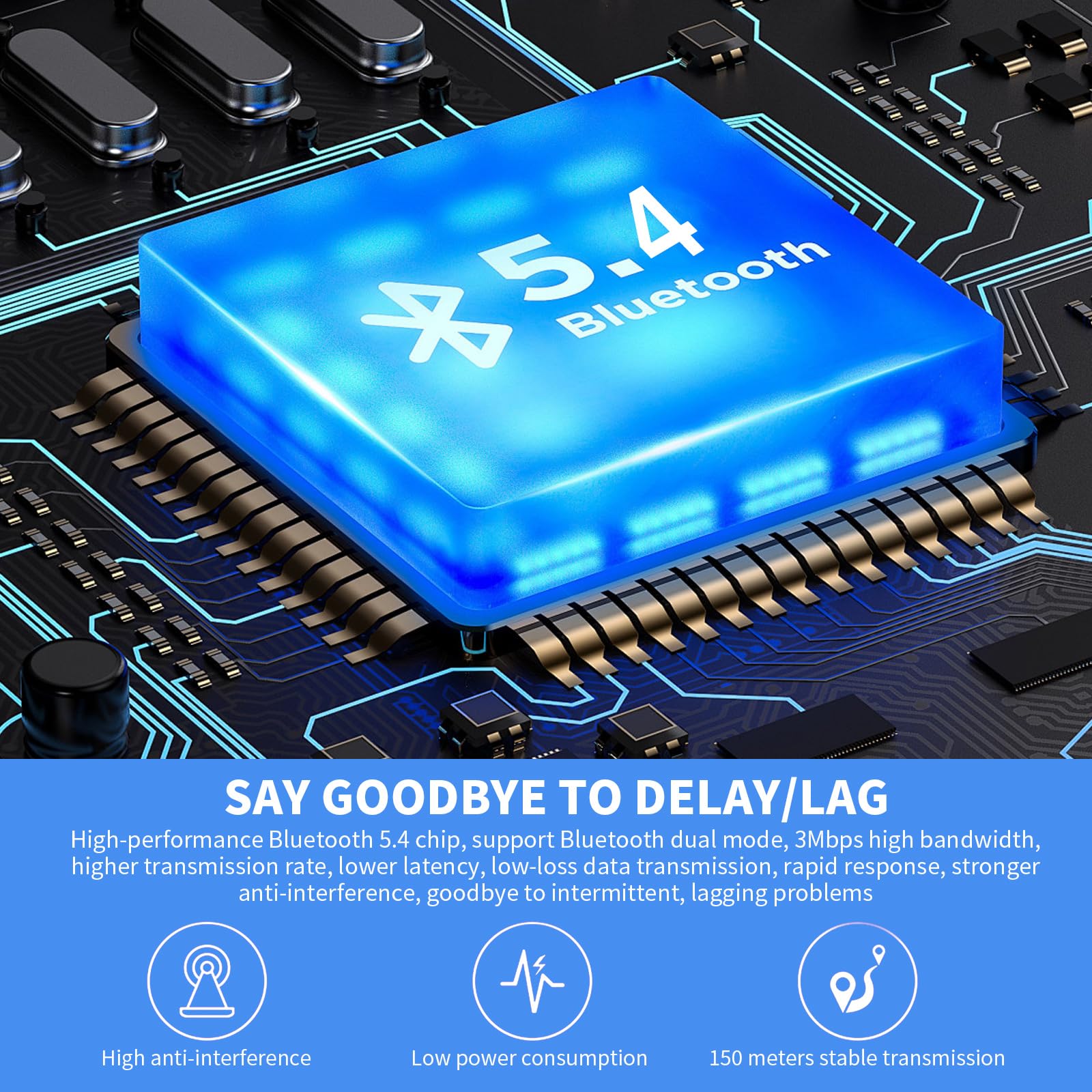 USB Bluetooth 5.4 Adapter for PC - Plug & Play Wireless Dongle with BR+EDR+BLE+LMP13.X Support - Long Range Bluetooth Receiver for Windows 11/10/8.1 - Compatible with Desktop, Laptop, Keyboard, Mouse & Headset (Blue) - Perfect for Home Office, Gaming & Wireless Audio Setup