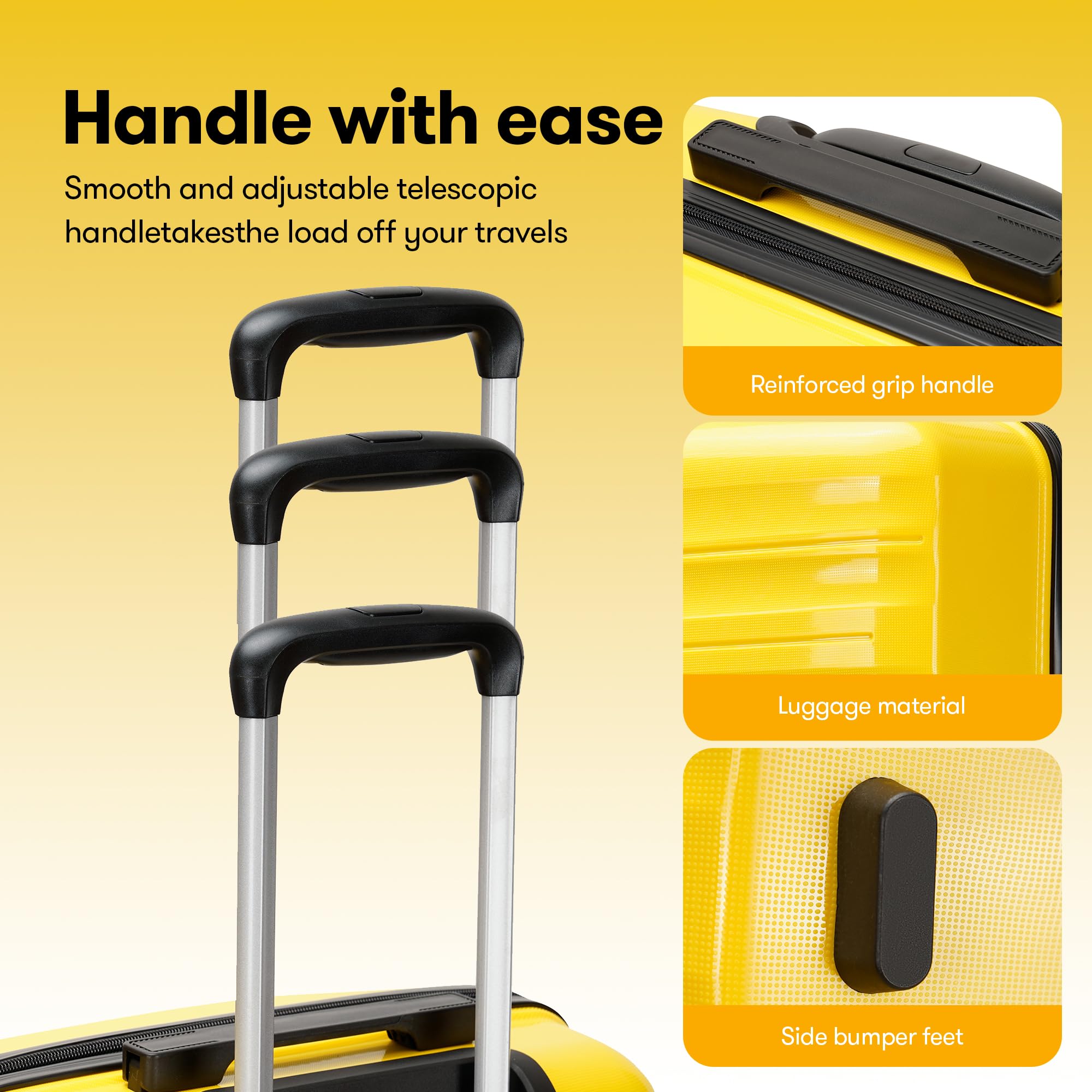 4-Piece PP Hardside Luggage Set with TSA Lock & Spinner Wheels - Large Yellow Suitcases for Travel, Vacation & Business Trips