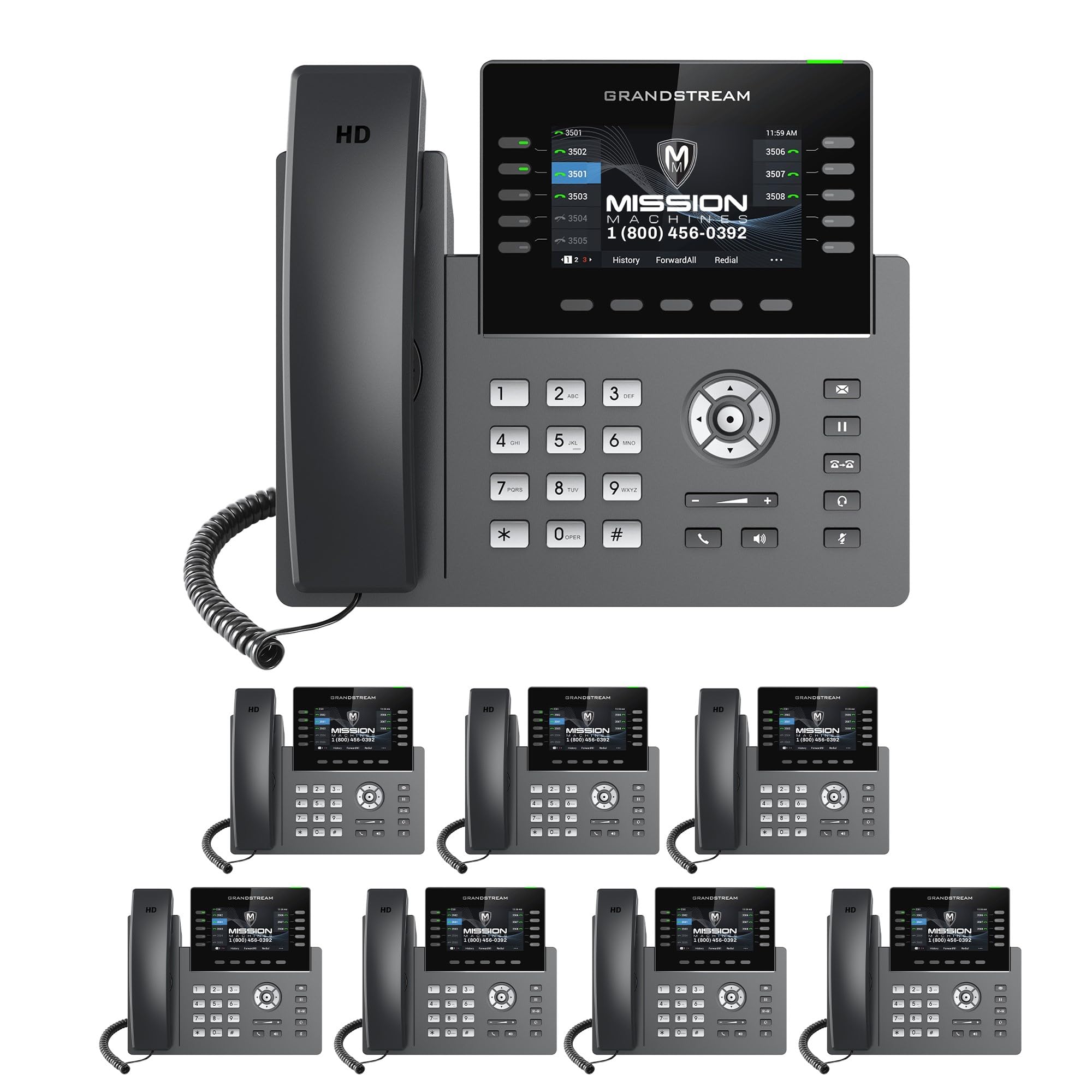 Grandstream GRP2615 Business VoIP Phone System with Mission Machines G400C Cloud Server | 8-Phone Bundle with 3 Months Free Cloud Service | Ideal for Offices, Call Centers & Remote Teams