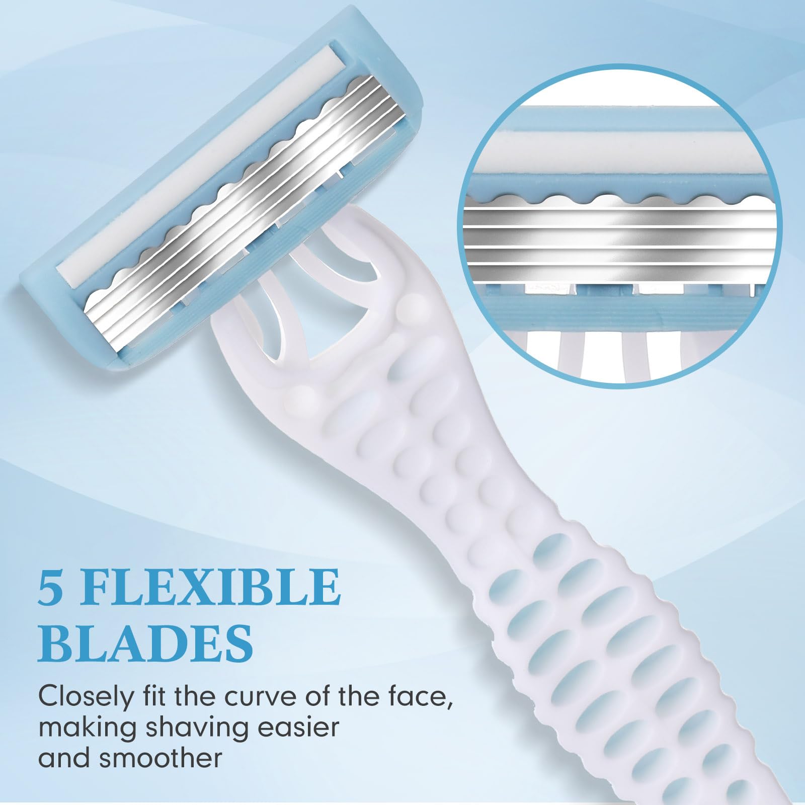 24 Pack Women's Disposable Razors - 5 Blade Bulk Razors for Sensitive Skin, Individually Wrapped | Smooth Shaving for Legs, Underarms & Bikini Line | Perfect for Travel, Hotels, Spa & Daily Use