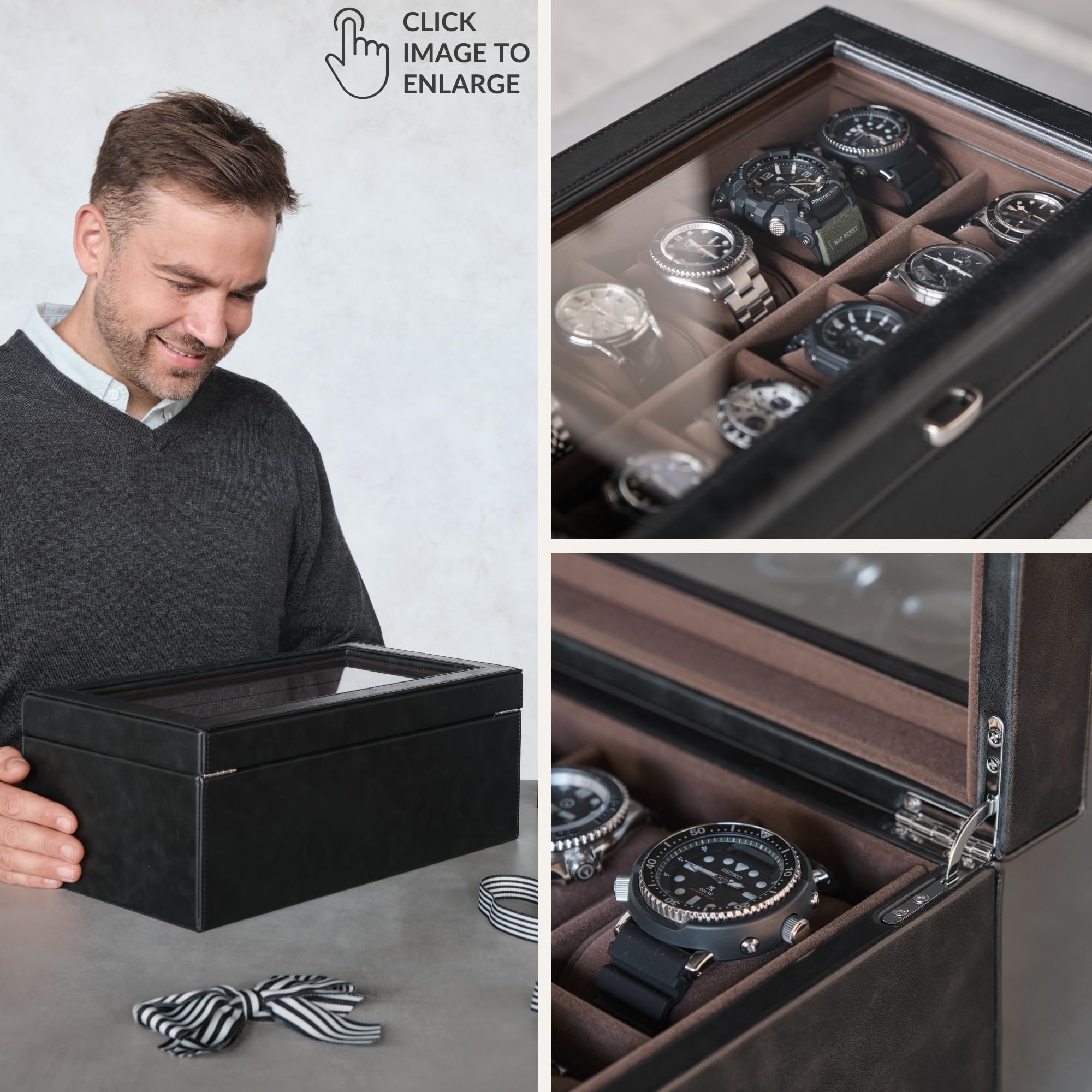 TAWBURY 24 Slot Luxury Watch Box Organizer for Men - Premium Wooden Watch Display Case with Glass Top | Perfect for Watch Collection, Storage & Travel | Gift for Watch Enthusiasts